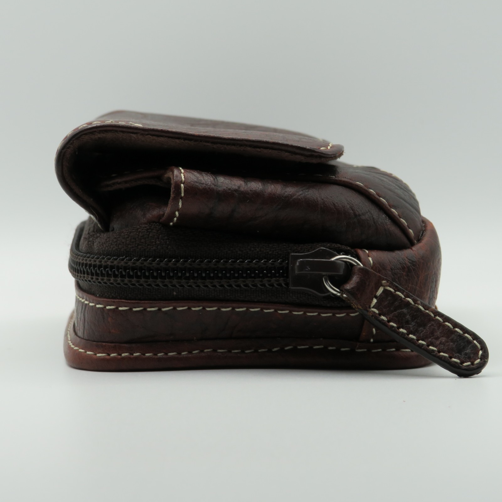 Orvis Leather Belt Loop Pouch 2 Compartments Zipper & Magnetic 3-1/2″x 4-3/4″x2″