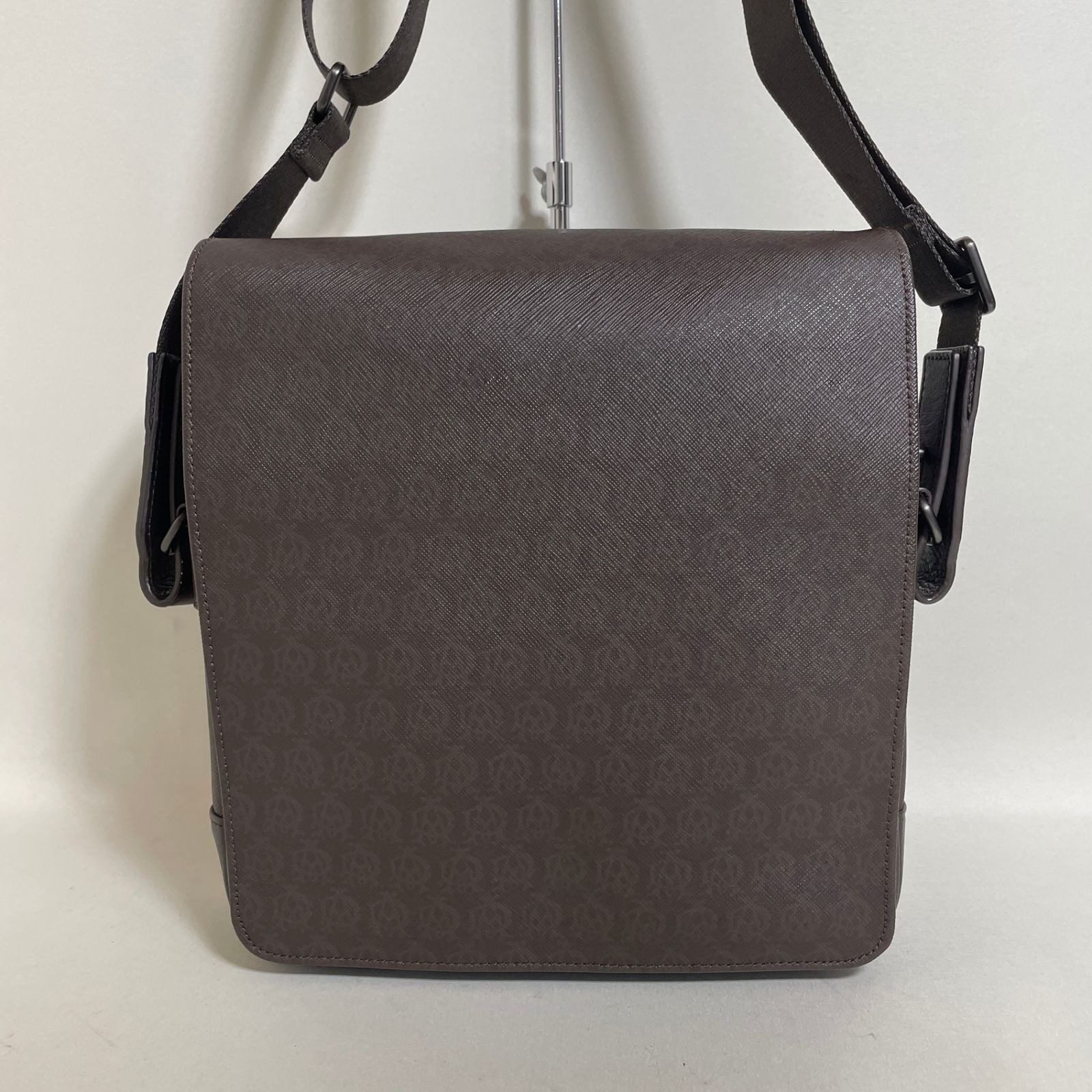 Dunhill Dark Brown PVC Leather Shoulder Bag 26x25x6cm Adjustable Strap