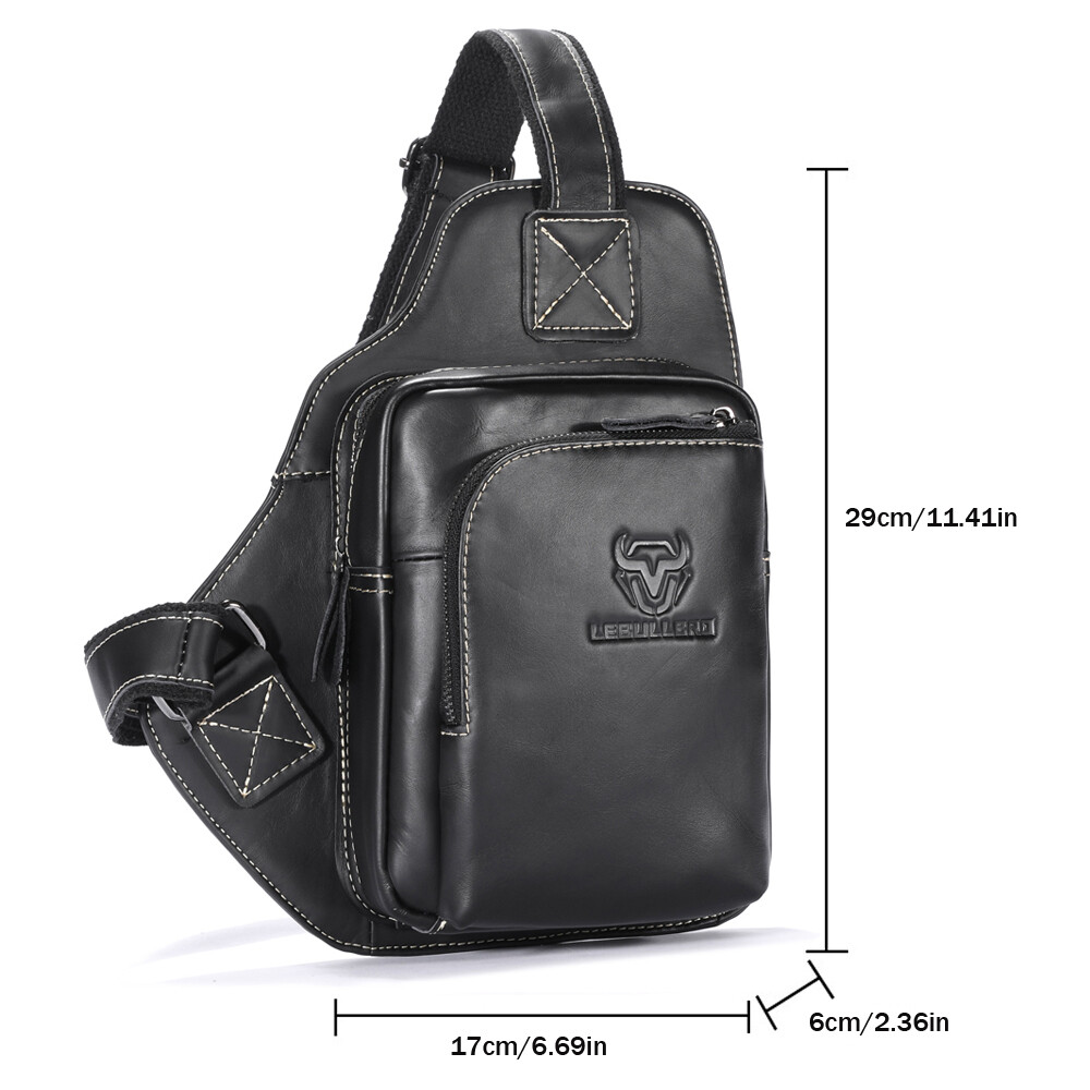 Men’s Genuine Leather Sling Bag Chest Bag Crossbody Shoulder Bag Casual Travel