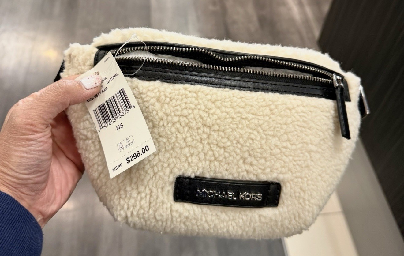 Michael Kors Cooper Faux Shearling Mini Belt Bag Sling Pack Natural
