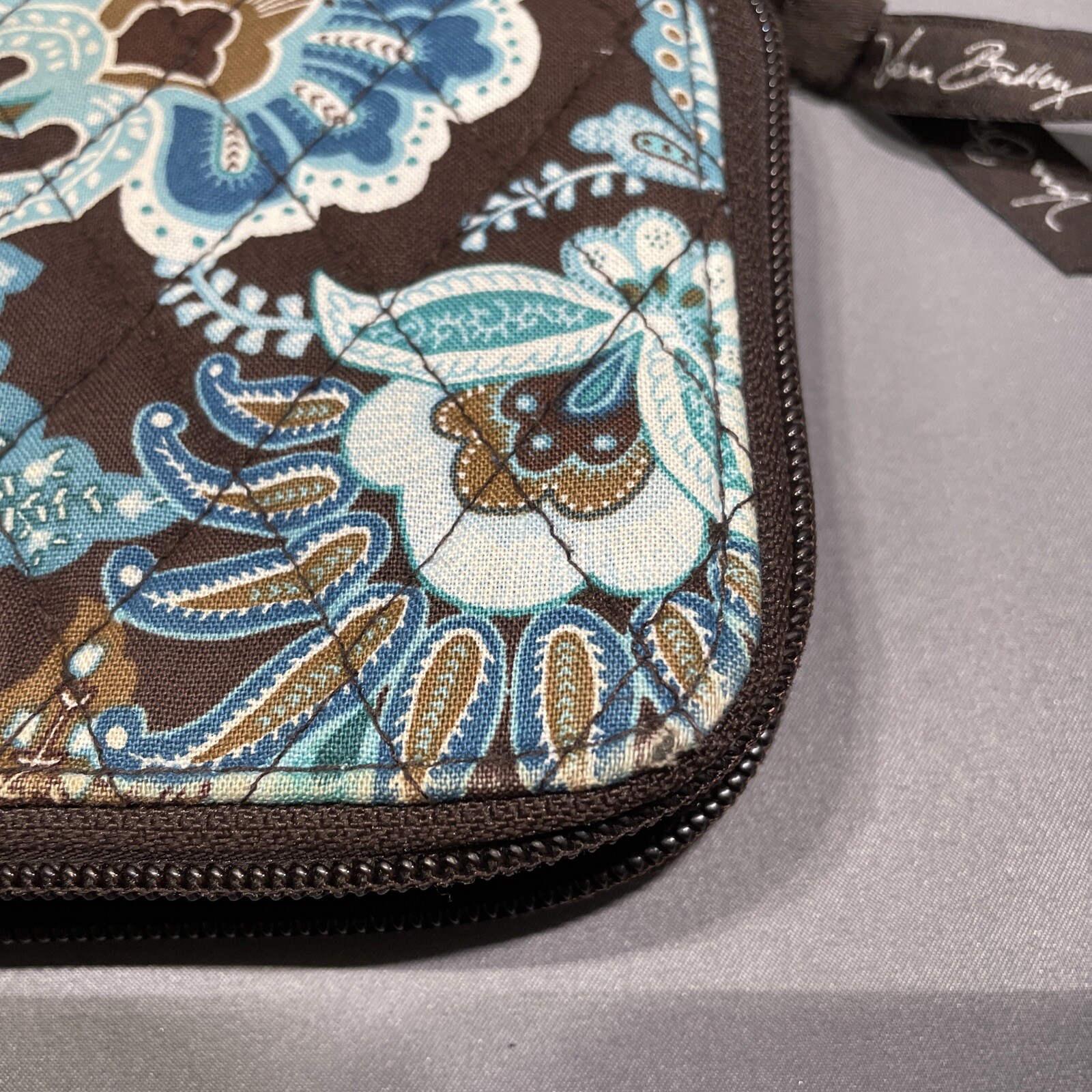 Vera Bradley bi fold larger wallet blue brown floral pattern