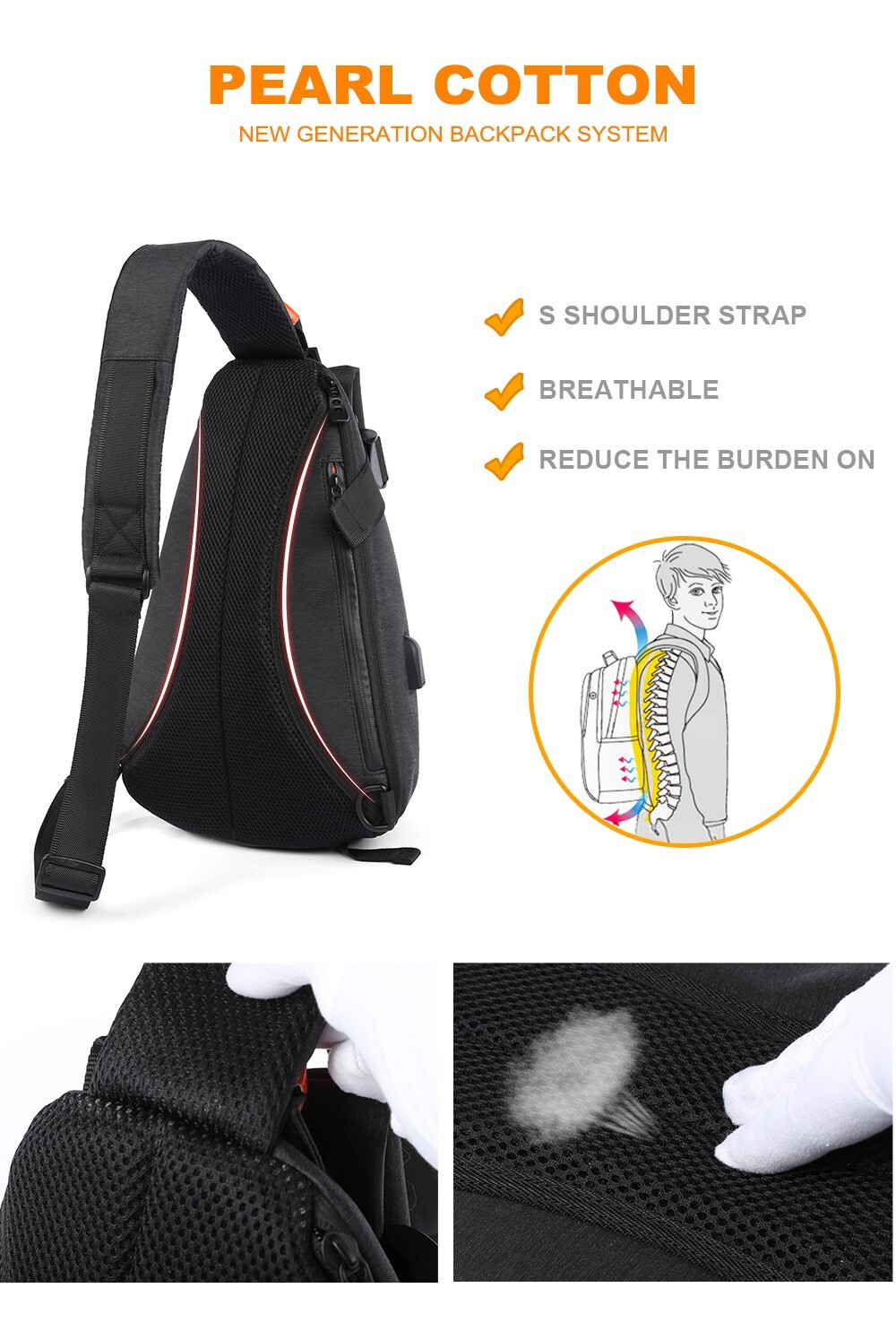 Trendy Sling Backpack Travel Hiking Chest Bag Daypack Grey