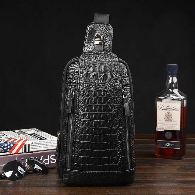 Men’s Leather Crocodile Pattern Chest Bag Sling Backpack Crossbody Travel Bag