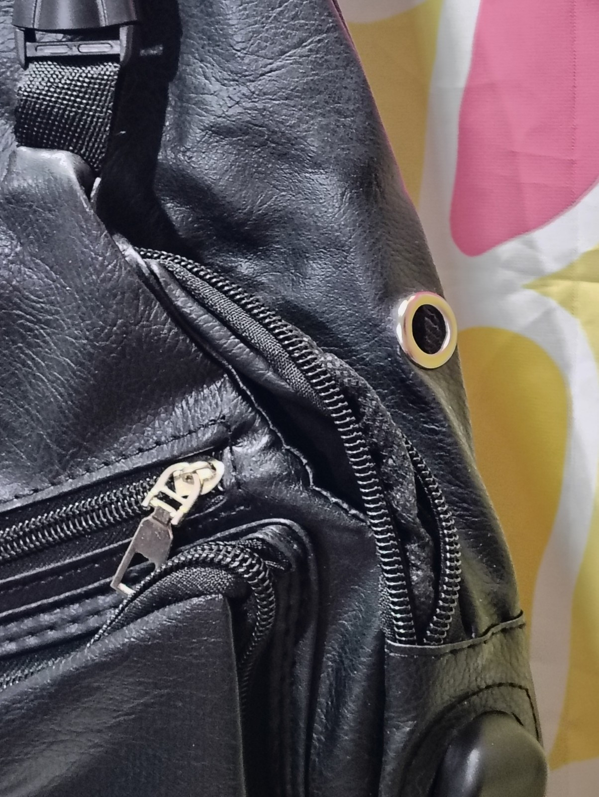 Black Faux Leather Haodier Adjustable Strap USB Port Sling Backpack