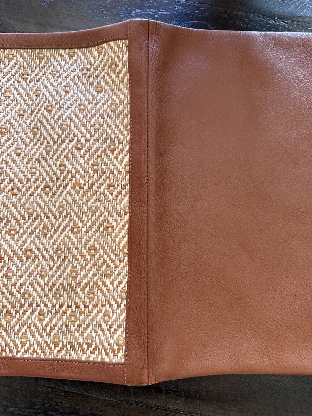 Want Les LES ESSENTIELS DE LA VIE Brown Leather Rattan Double Zip Folio Case