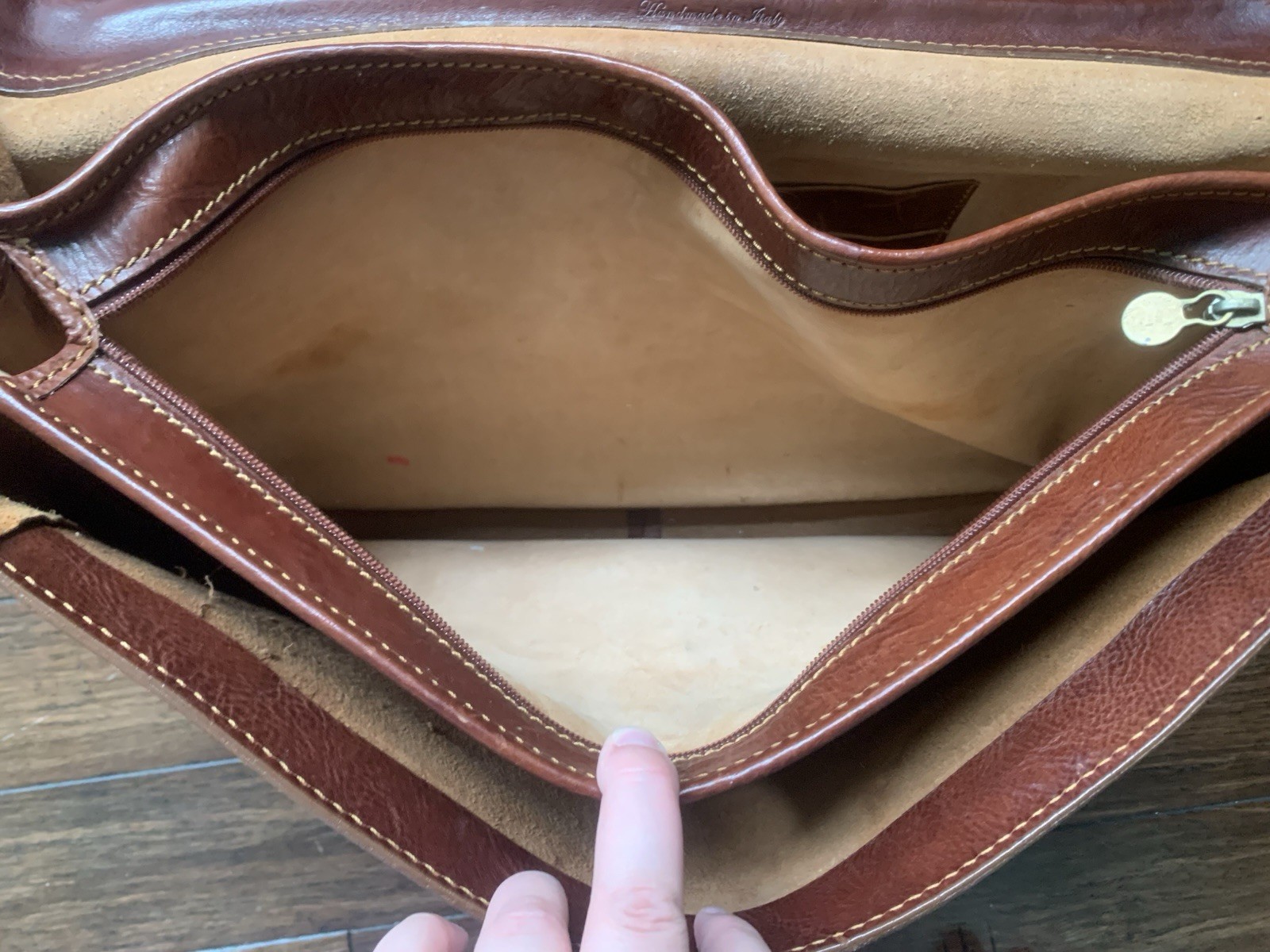 Floto Leather Briefcase Brown Made In Italy Pre-owned Good Condition