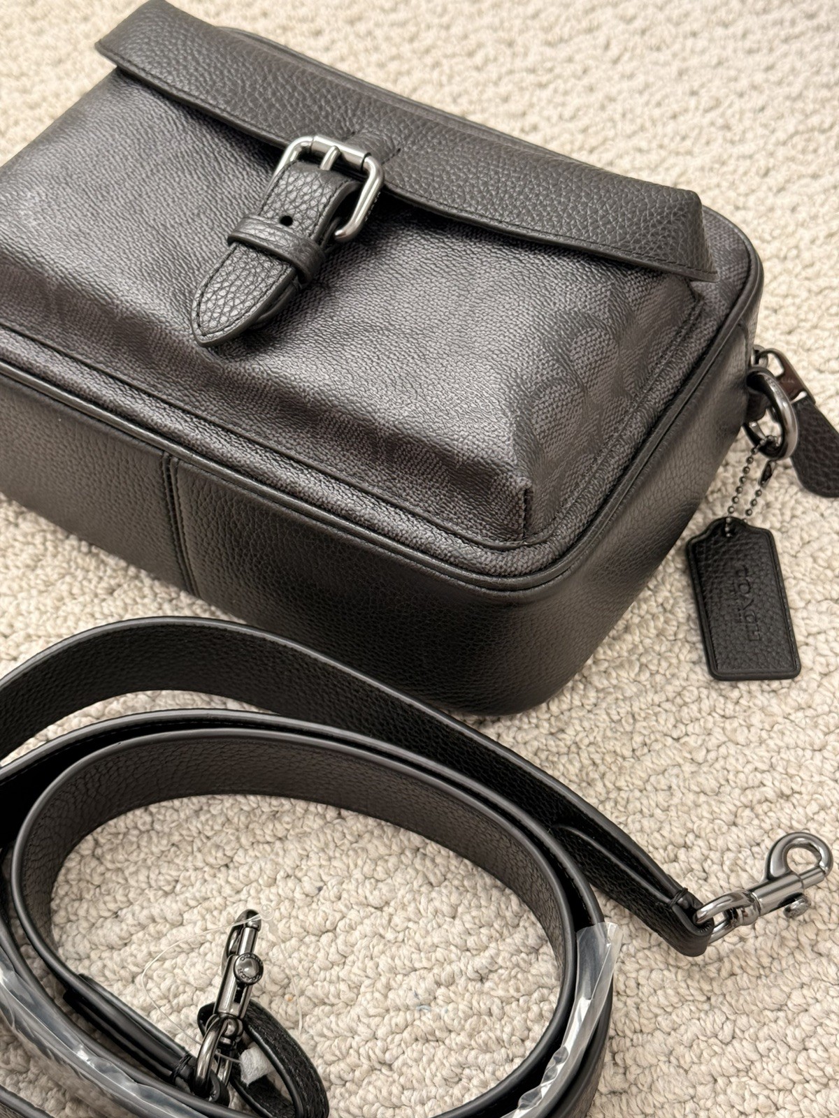NWT 🖤 COACH MEN’S CW217 Warner Crossbody Bag In Signature Canvas Charcoal/Black