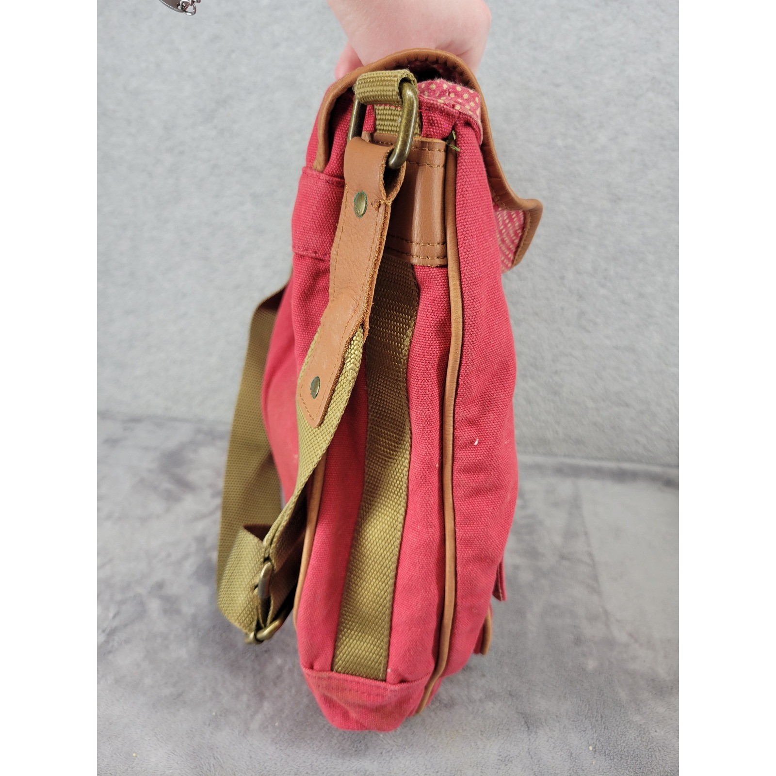 American Eagle Outfitters Red Canvas Messenger Bag Crossbody Faux Leather Trim