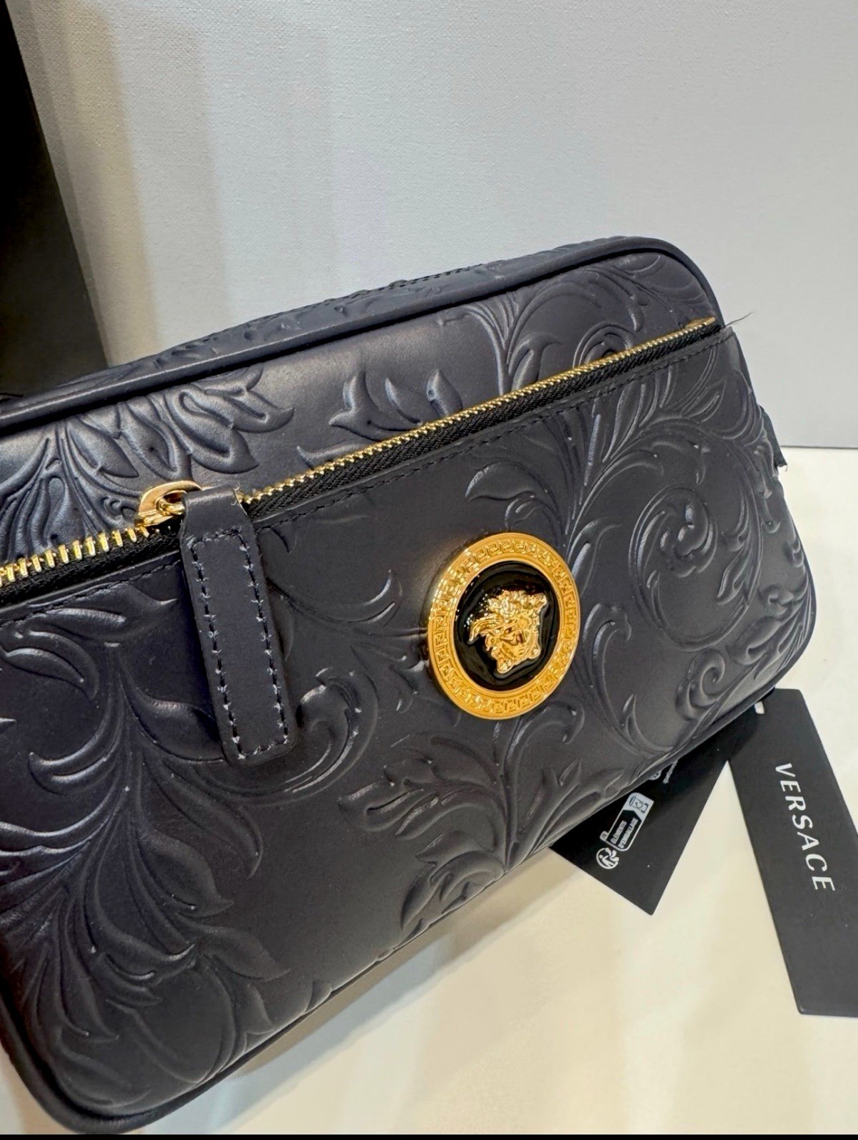 Versace Medusa Head Embossing Calf Leather Blue Crossbody Bag 1005464 IT NWT