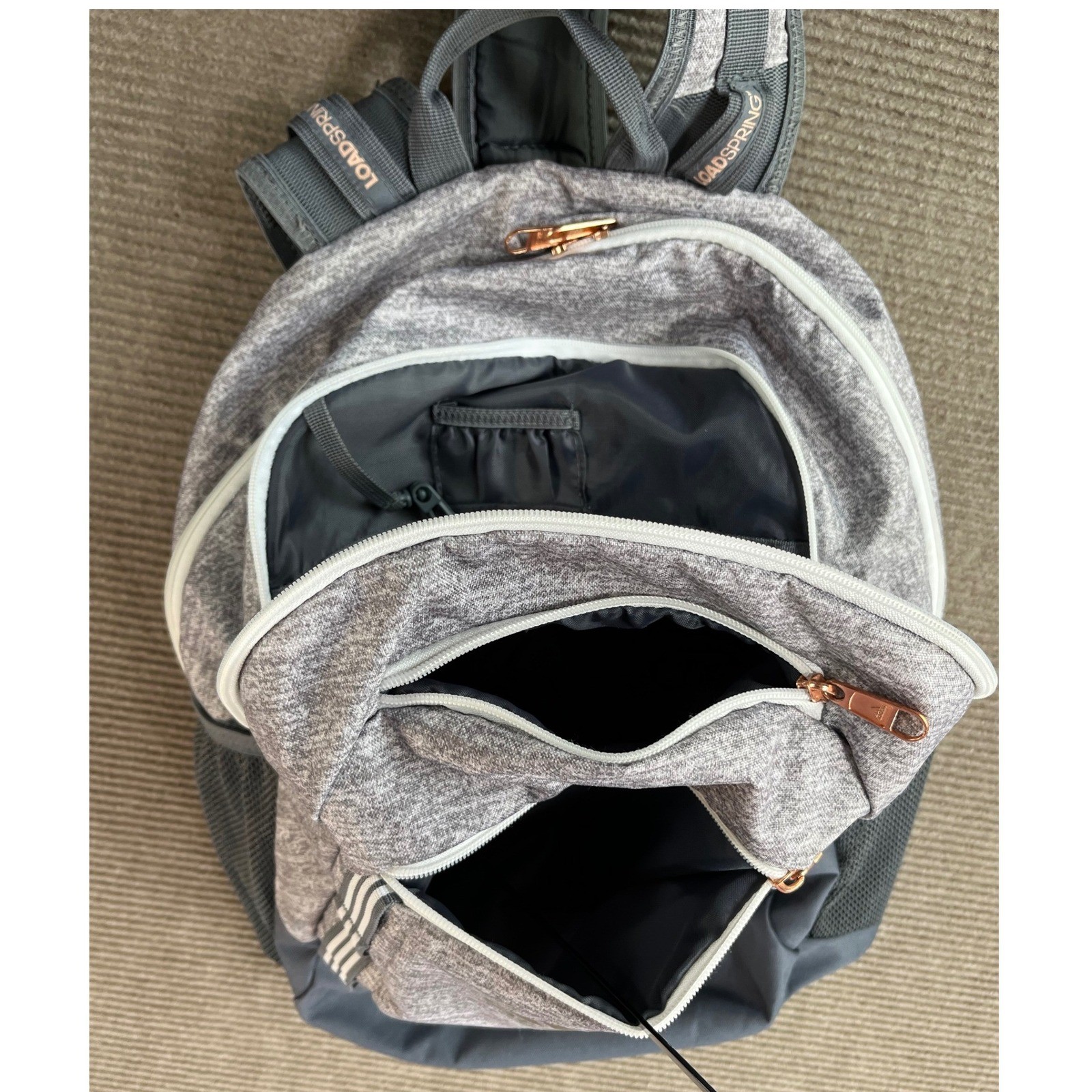 Adidas Prime Backpack Grey Heather Rose Gold Zipper LoadSpring Straps School Bag