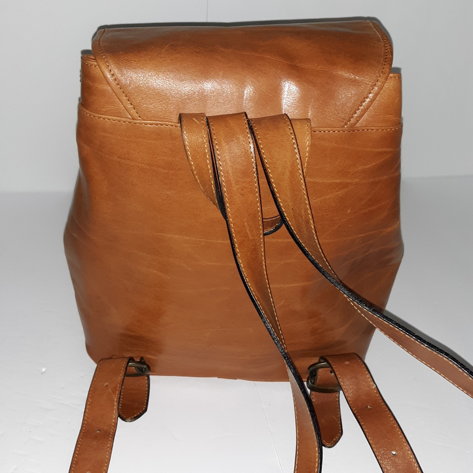 Vtg OROTON Australian Katoomba Backpack Leather Bag Cognac Drawstring Adj Straps