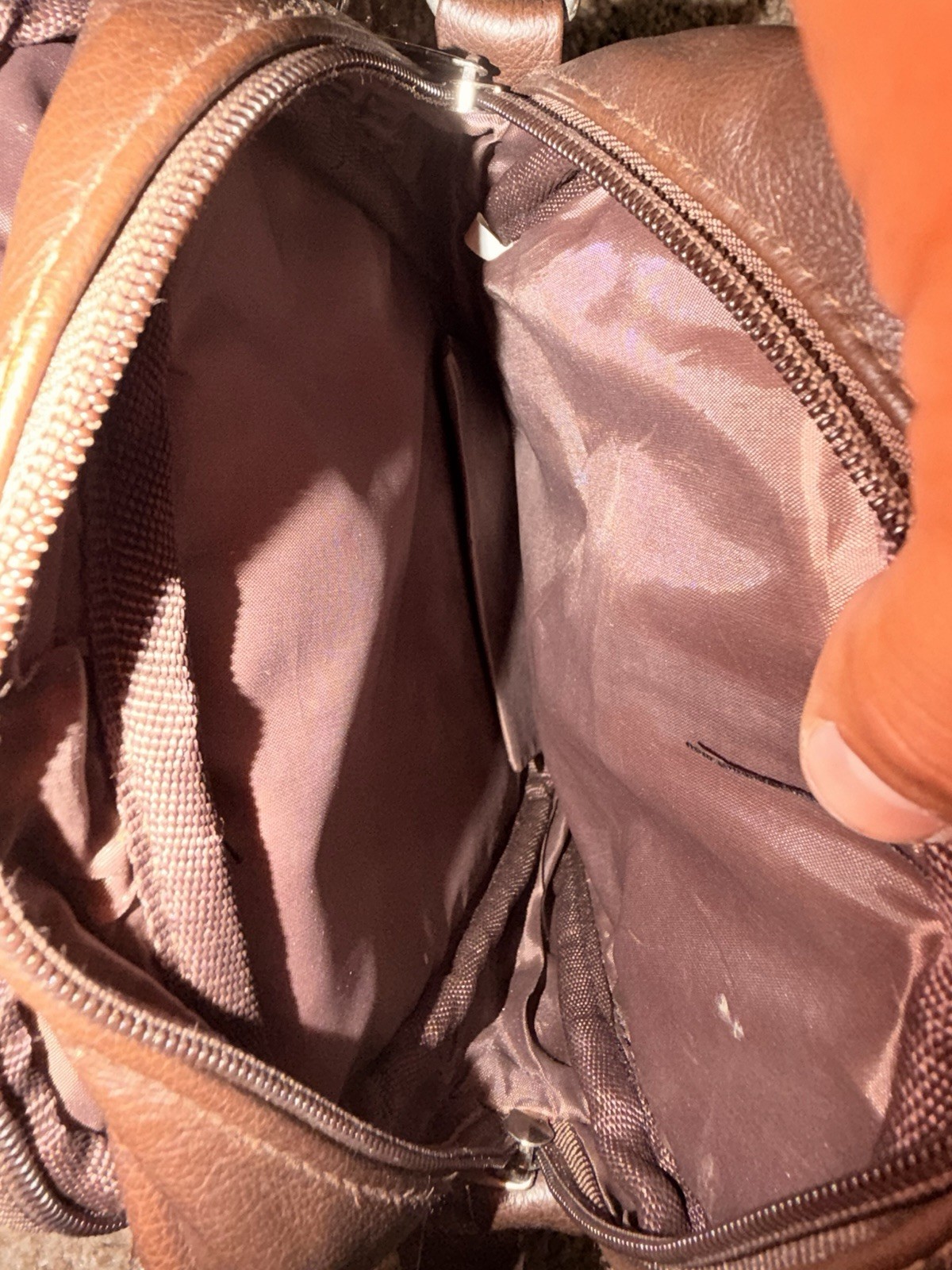 Brown Shoulder Bag Zip Drawstring Closure Adjustable Strap Outer Pockets Men