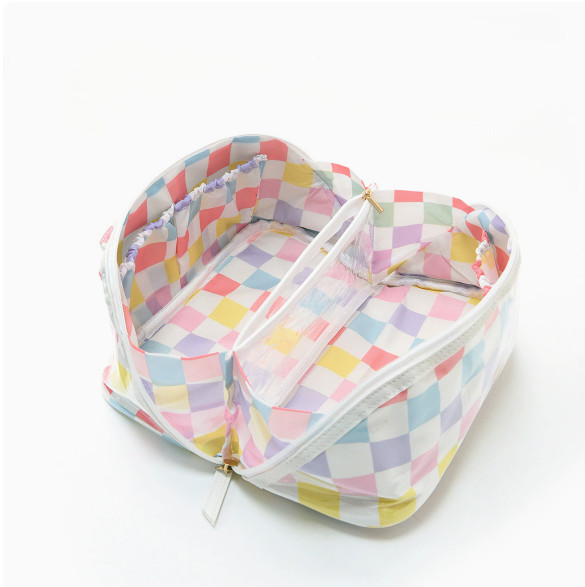 Large Striped Makeup Bag Waterproof PVC Cosmetic Case Travel Toiletry Organizer