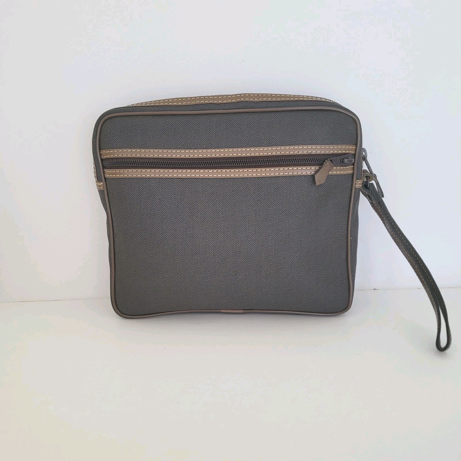 Dunhill Wristlet Pouch Unisex Bag Zip Around Brown Logo Designer Coated Canvas