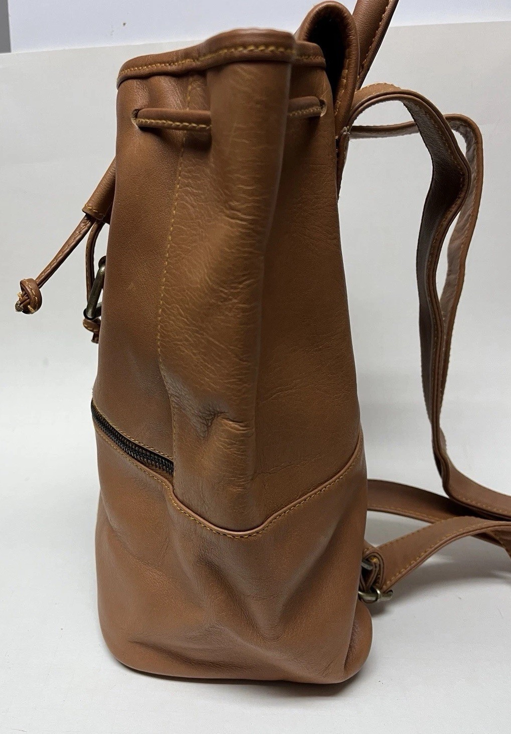 Vintage Marlboro Drawstring Buckle Leather Zip Backpack Purse Bag ~ Brown