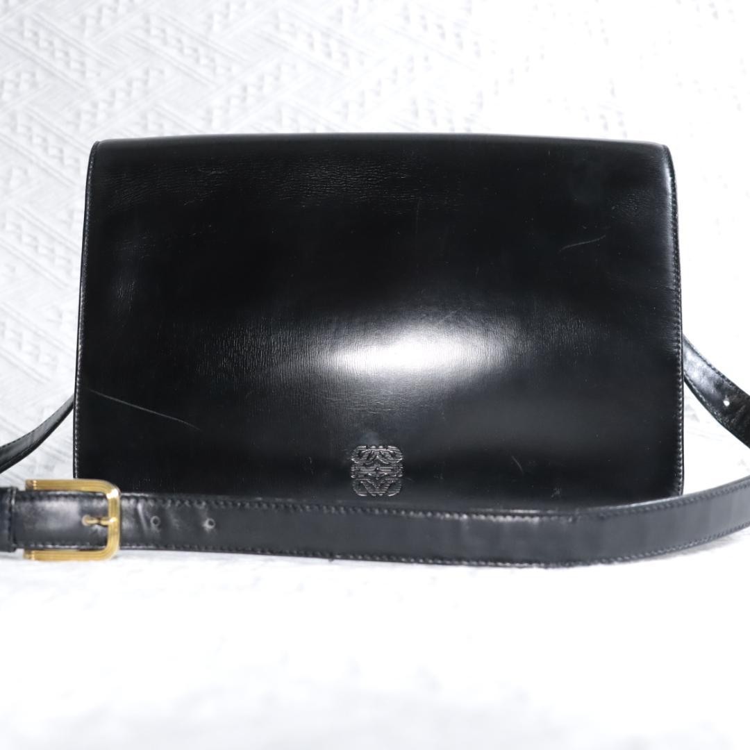 Loewe Shoulder Bag Crossbody Leather Anagram Embossed Formal Black 19×28.5×4.5cm