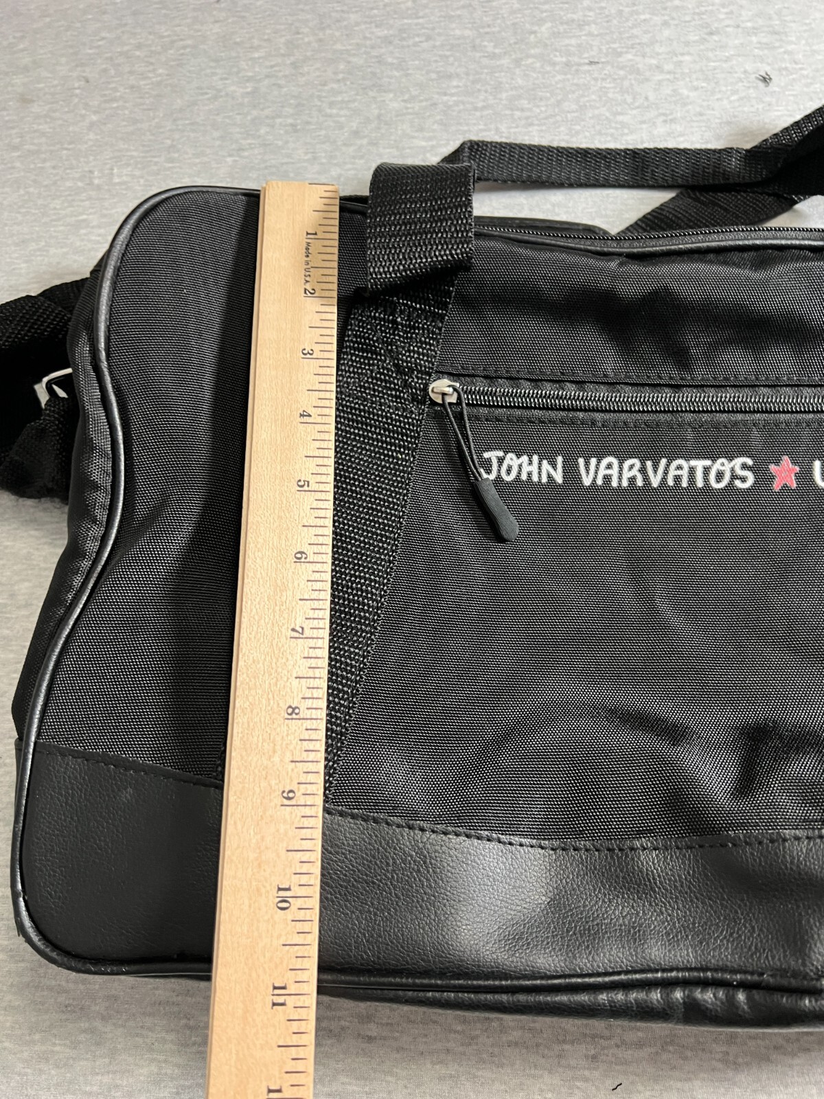 John Varvatos USA Canvas Duffle Gym Weekend Bag 17x11x7 Faux Leather Trim