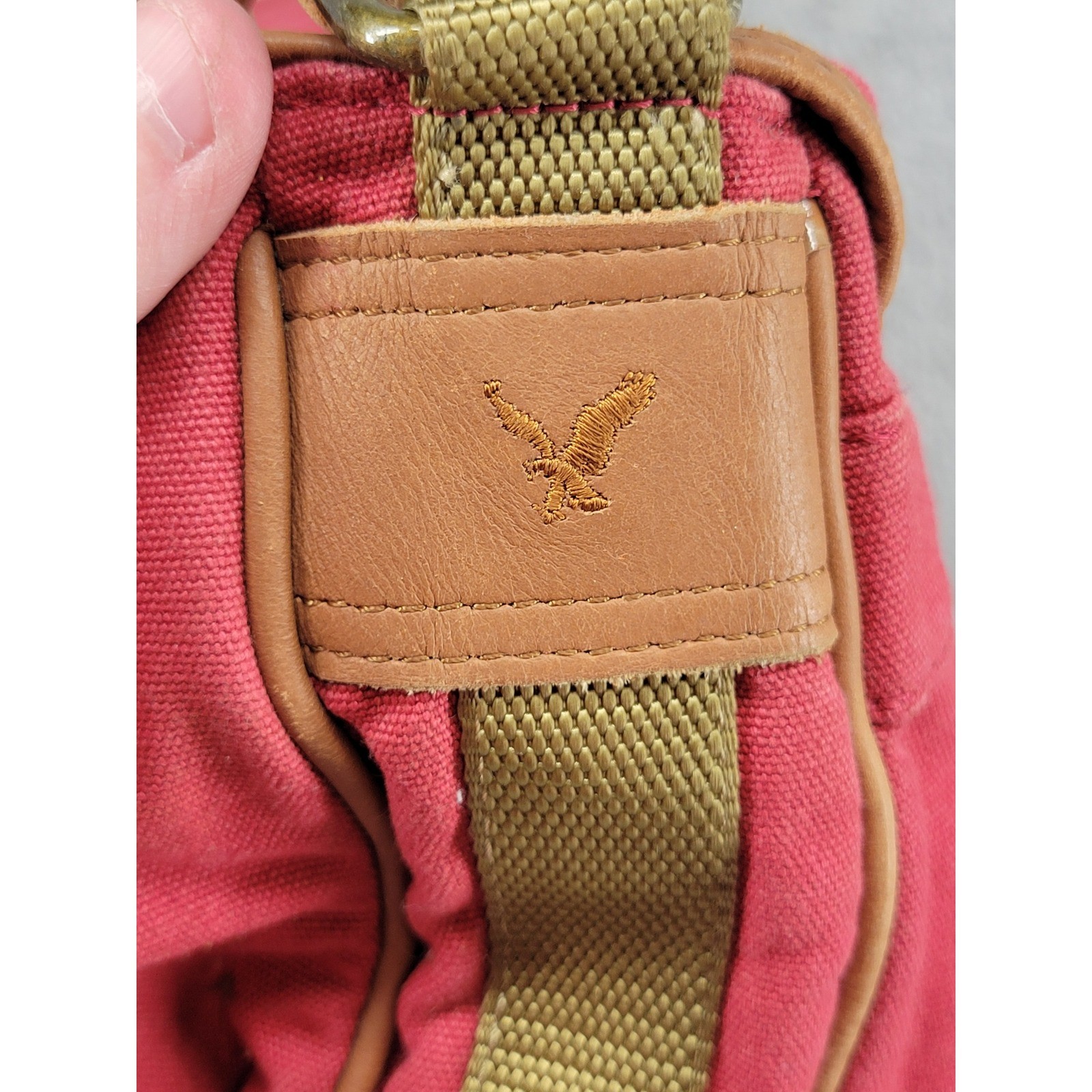 American Eagle Outfitters Red Canvas Messenger Bag Crossbody Faux Leather Trim
