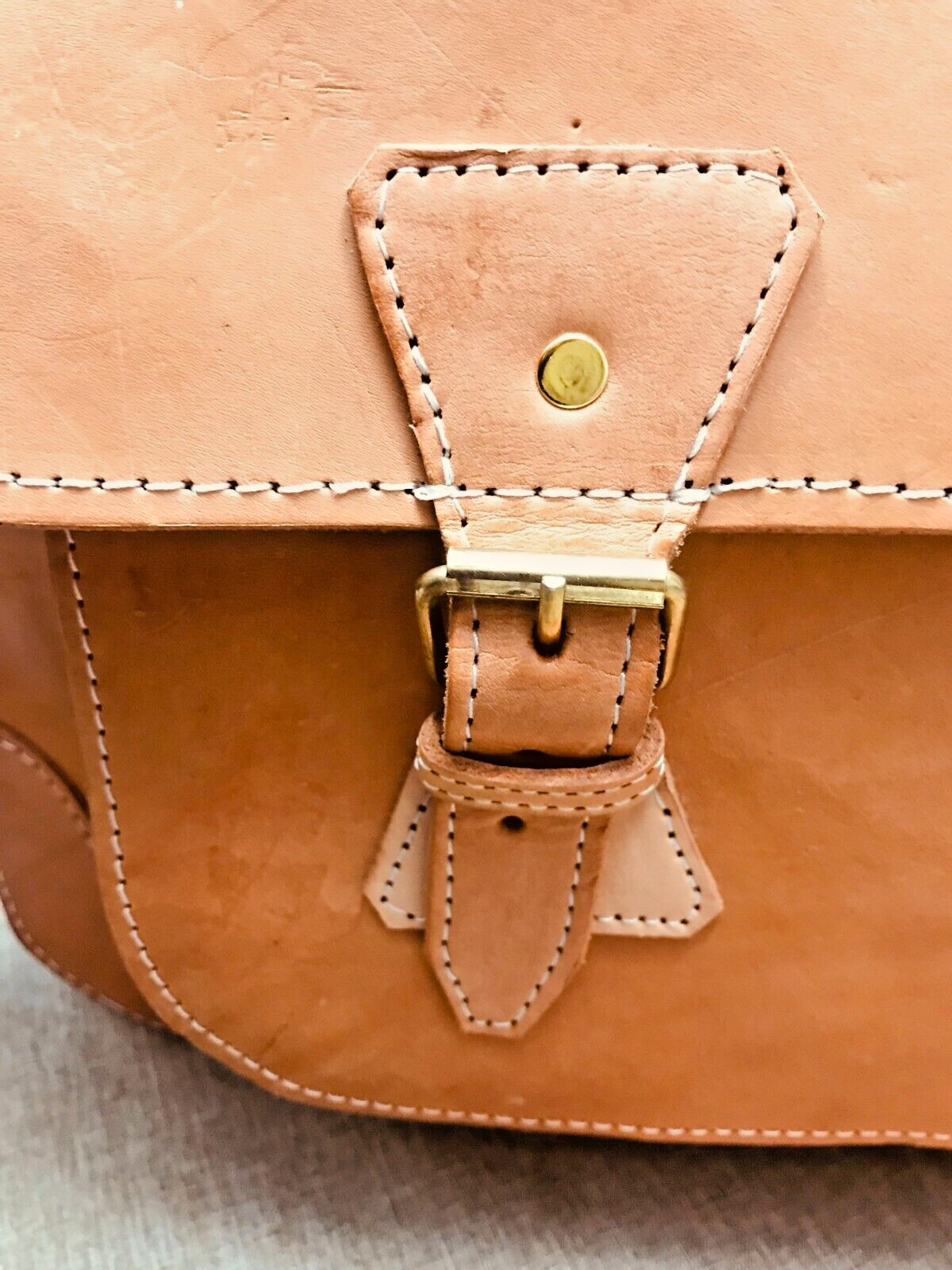 Natural Tan Burnished Belting Leather Briefcase / Messenger Bag – SPAIN