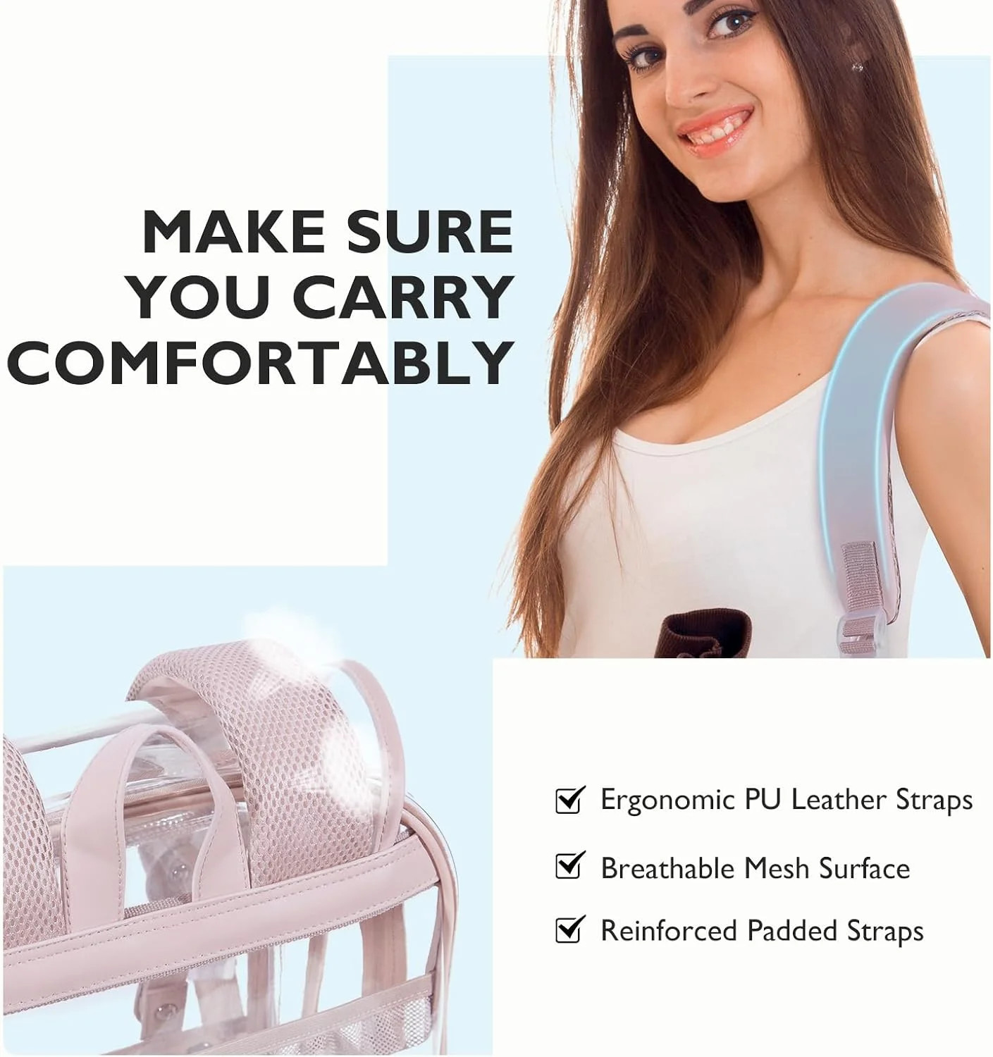 Clear Backpack Heavy Duty Thick PVC Clear Bookbag for School, Pencil Bag, Pink