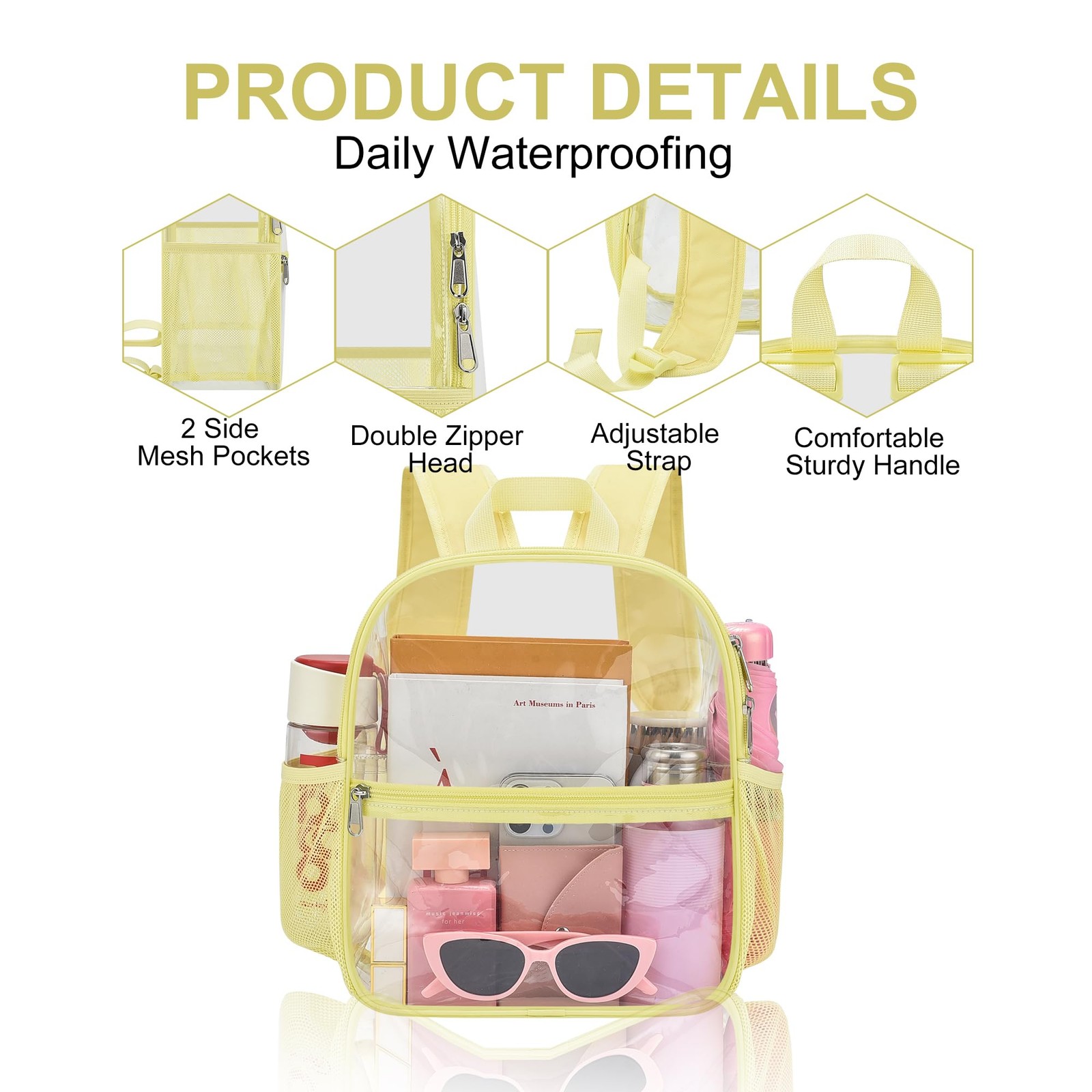 12x6x12 Inch Clear Stadium Backpack Waterproof Concert Sports Work Bag