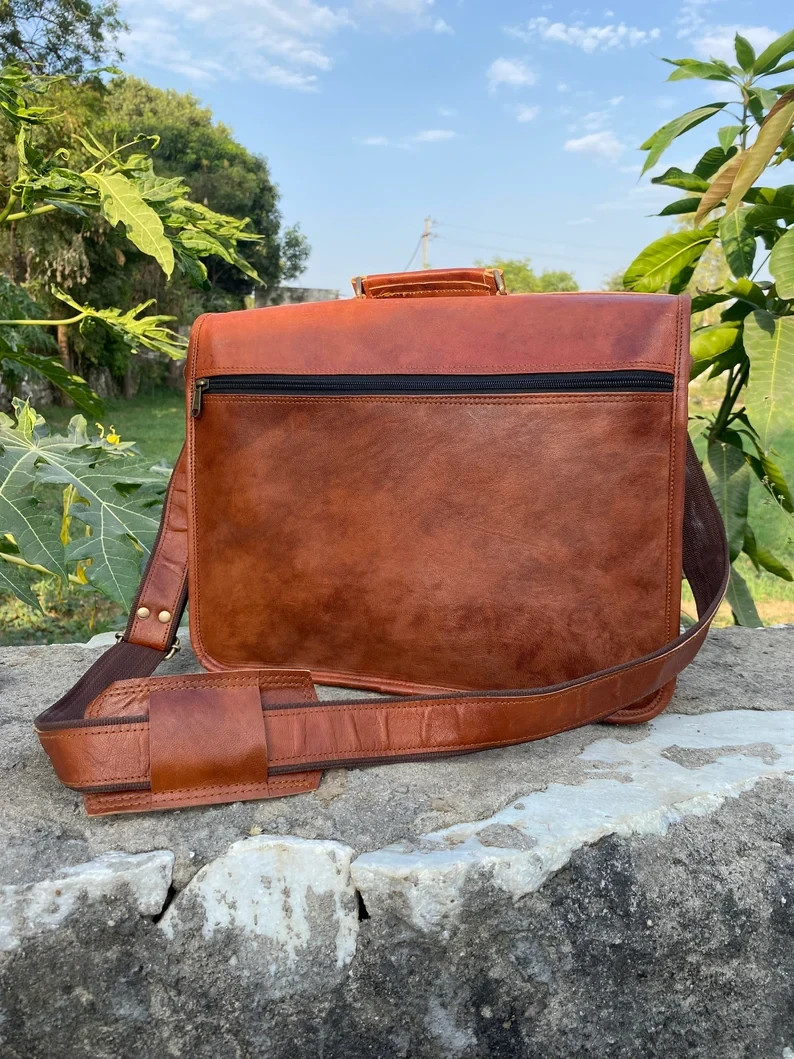 Men’s Vintage Leather Laptop Briefcase Everyday Messenger Shoulder Work Bag
