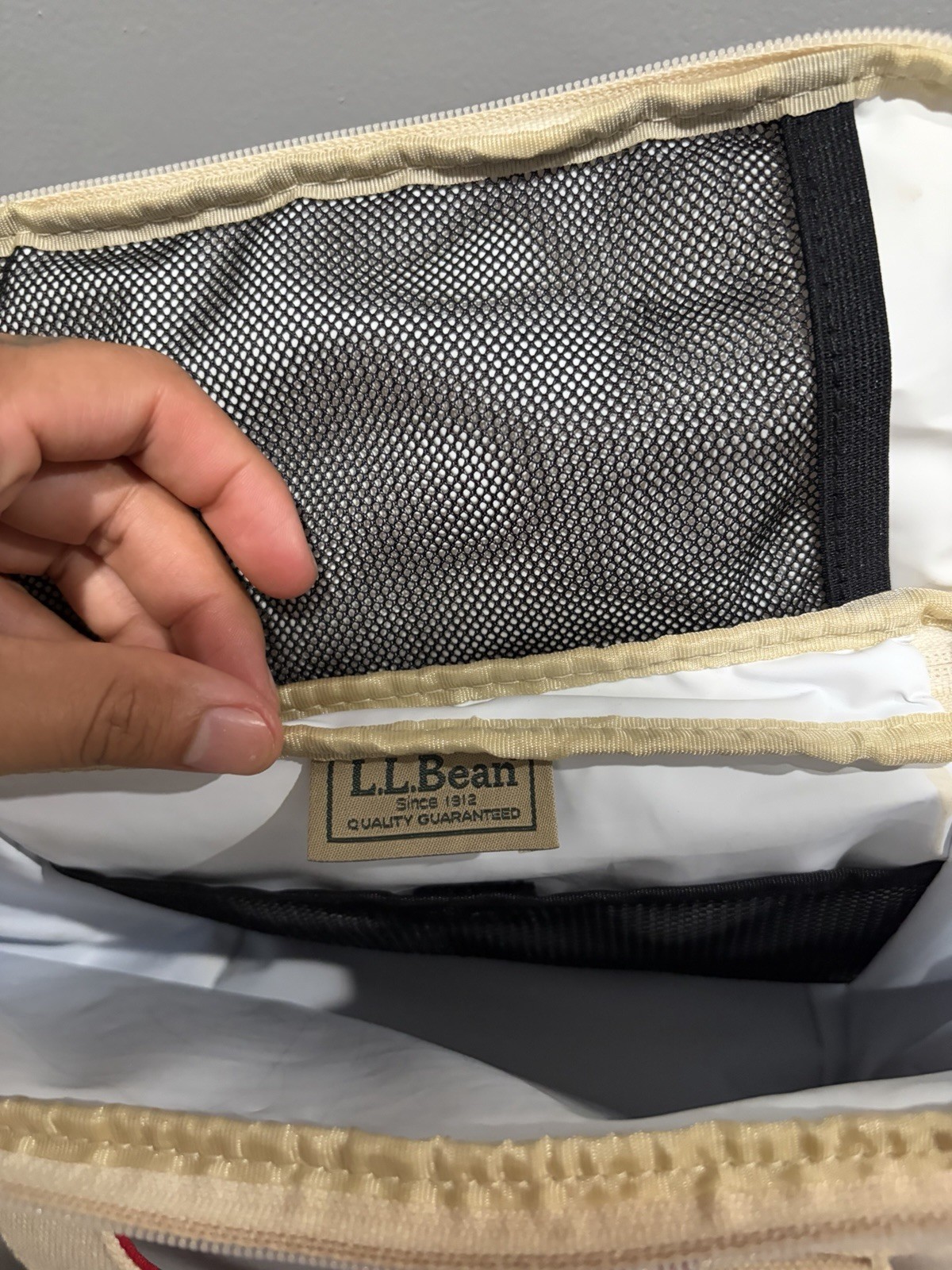 Vintage LL Bean Small Boat Tote Insulated Cooler Lunch Bag Beige Red Handles