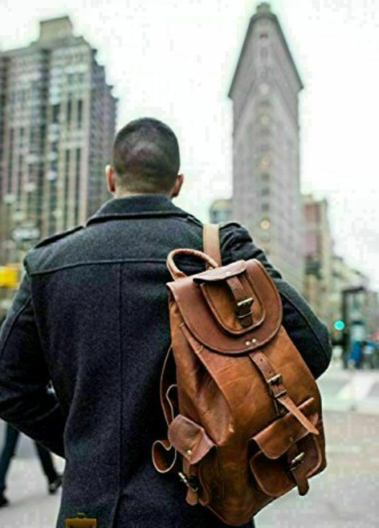 Handmade 18″ Backpack Genuine Vintage Goat Leather Laptop Rucksack Travel Bag