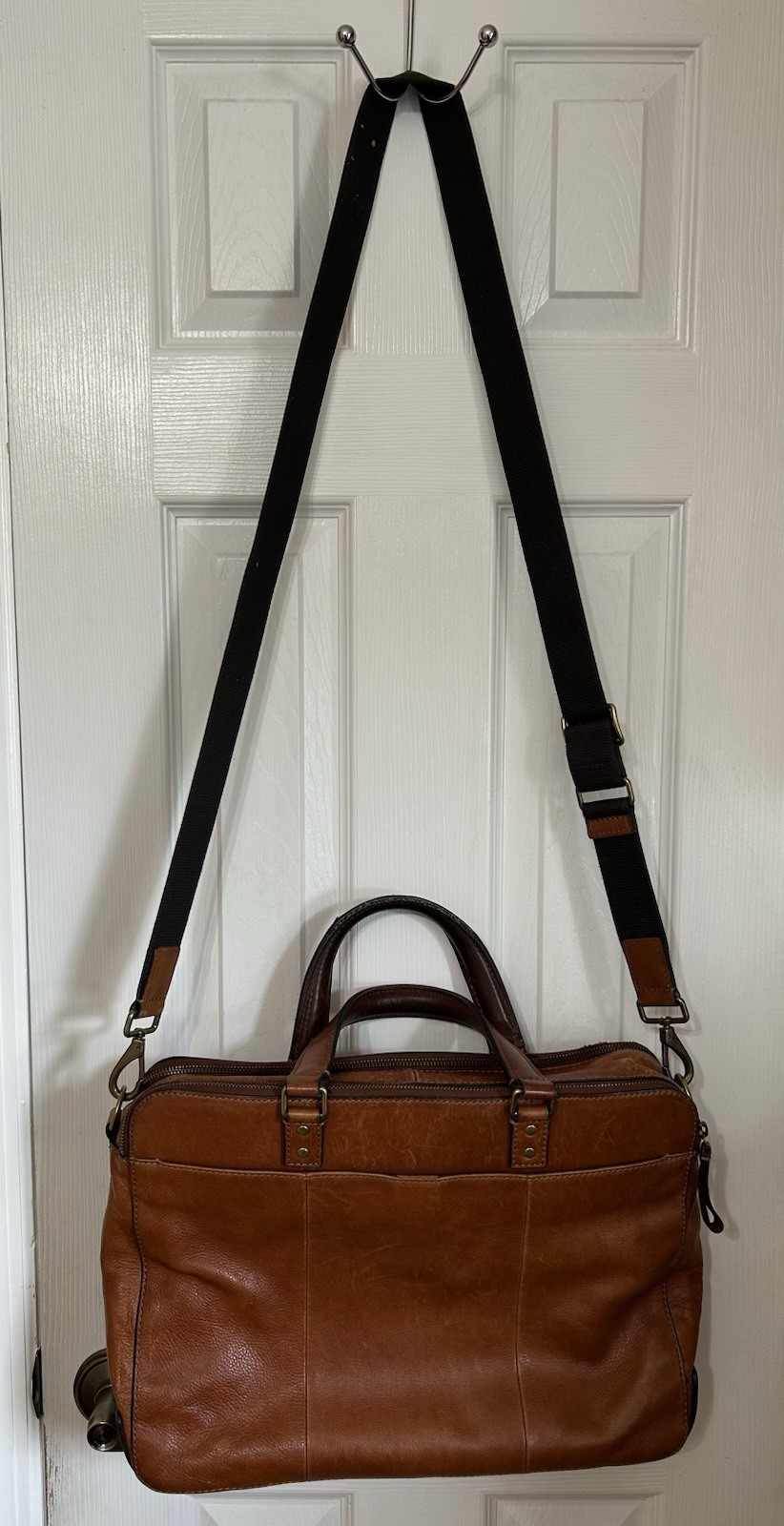 VTG Fossil Haskell Leather Briefcase Messenger Bag Cognac