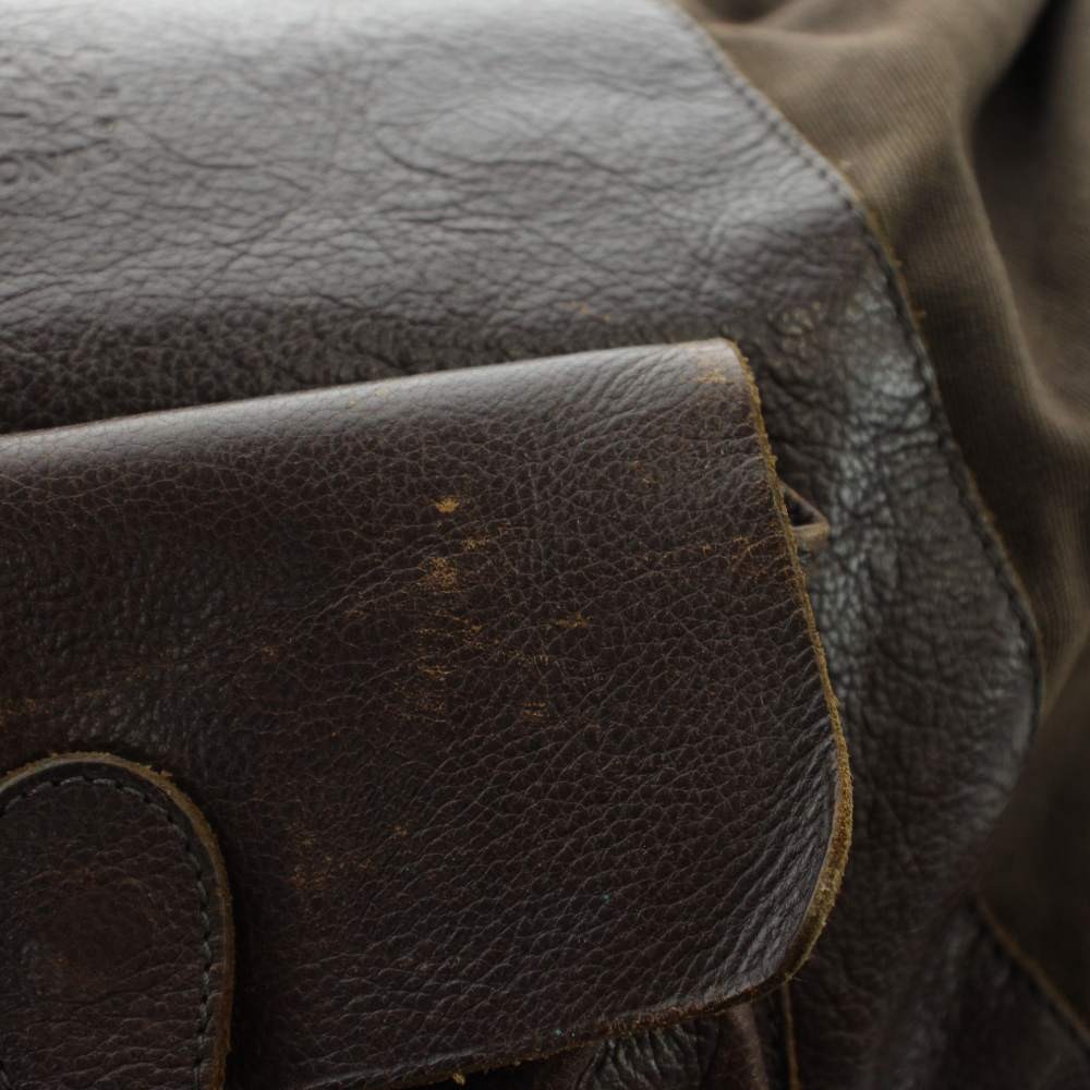 IL BISONTE Leather Canvas Shoulder Bag Brown Vintage AB 28cm x 37cm