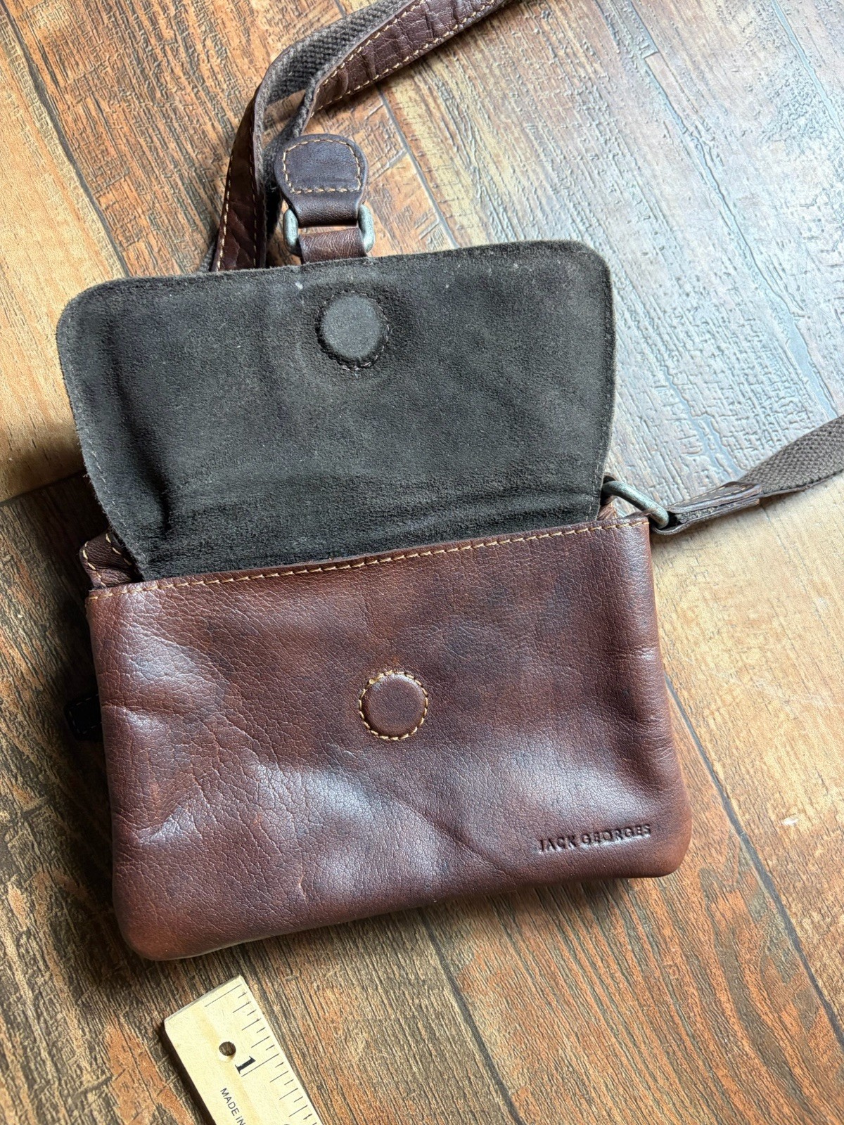 Jack George’s Brown Genuine Dark Brown Leather Crossbody Messenger Bag