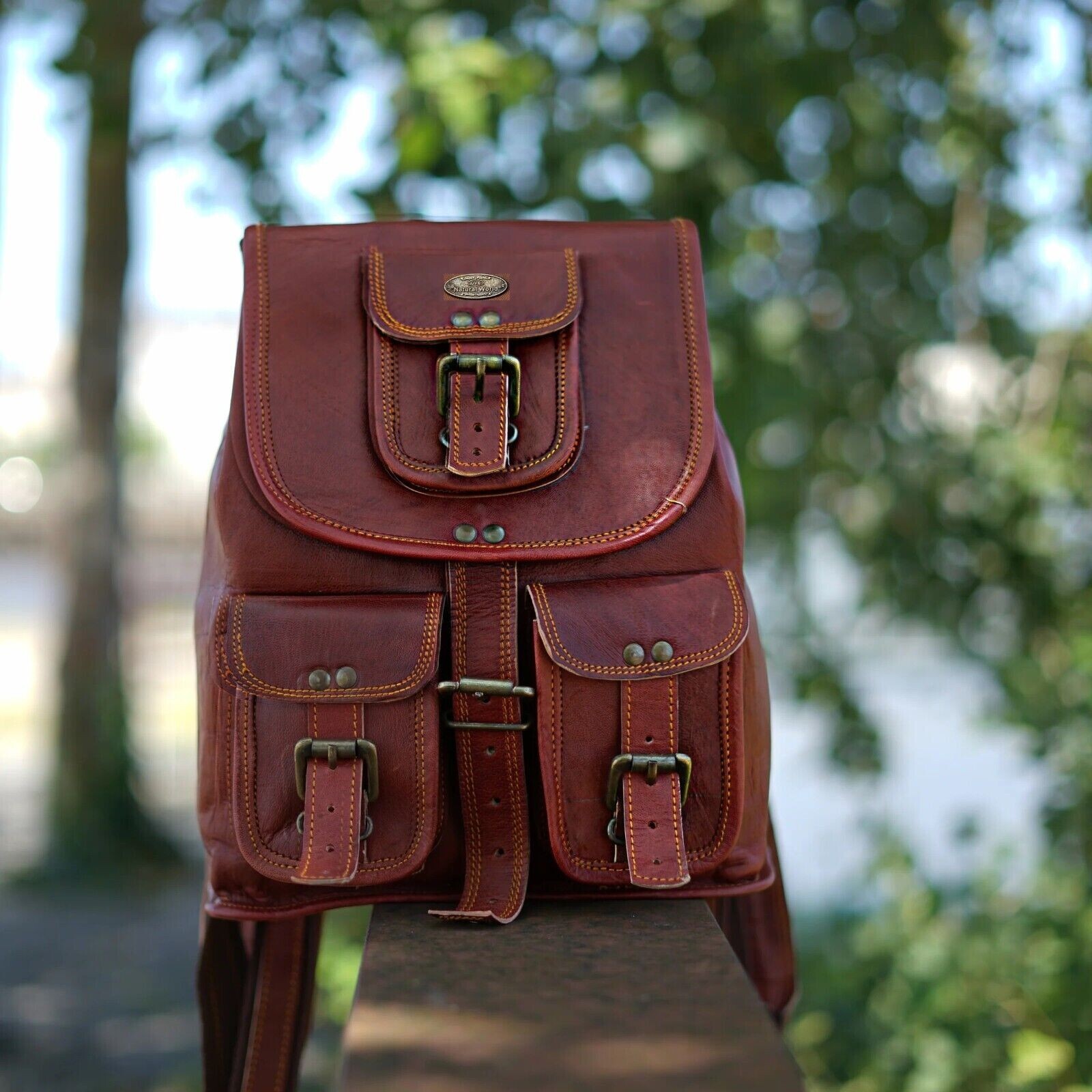 New 15″ Lambskin Leather Backpack Bag Men Vintage Laptop Rucksack Satchel Travel