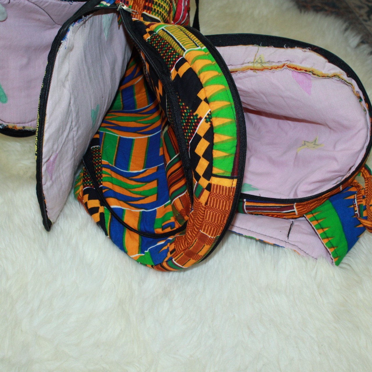African Print Handmade Lightweight Cotton 3 Section Book Bag Rucksack Backpack