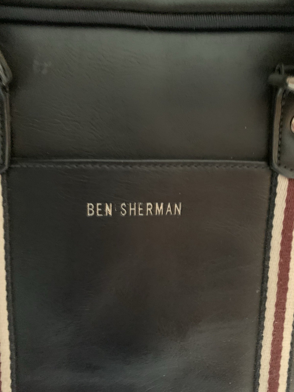 Ben Sherman Men’s Briefcase/Document Case Black Red White Stripe Dual Zip