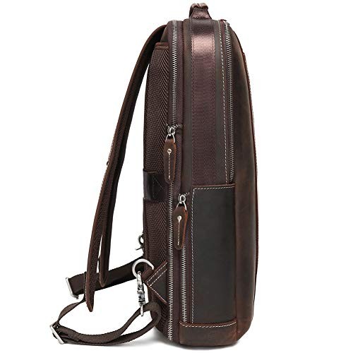 Men’s Full Grain Leather Expandable 15.6 Laptop Backpack Tote Shoulder Brown