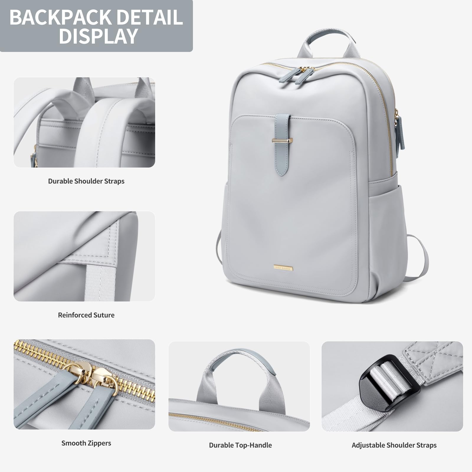 Laptop Backpack Purse for Women Fits 14 Inch Notebook Pale Grey Daypack