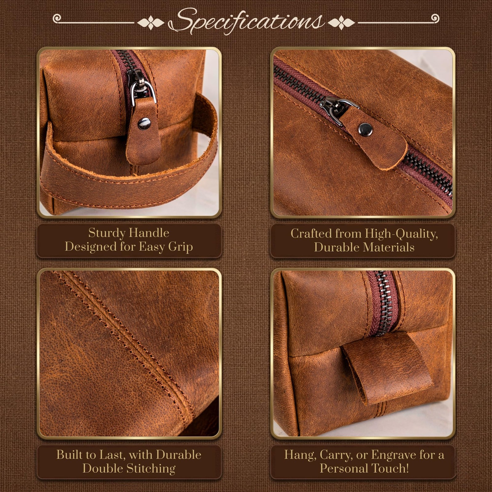 Personalized Leather Toiletry Dark Brown, Light Antic Black, Navy Blue