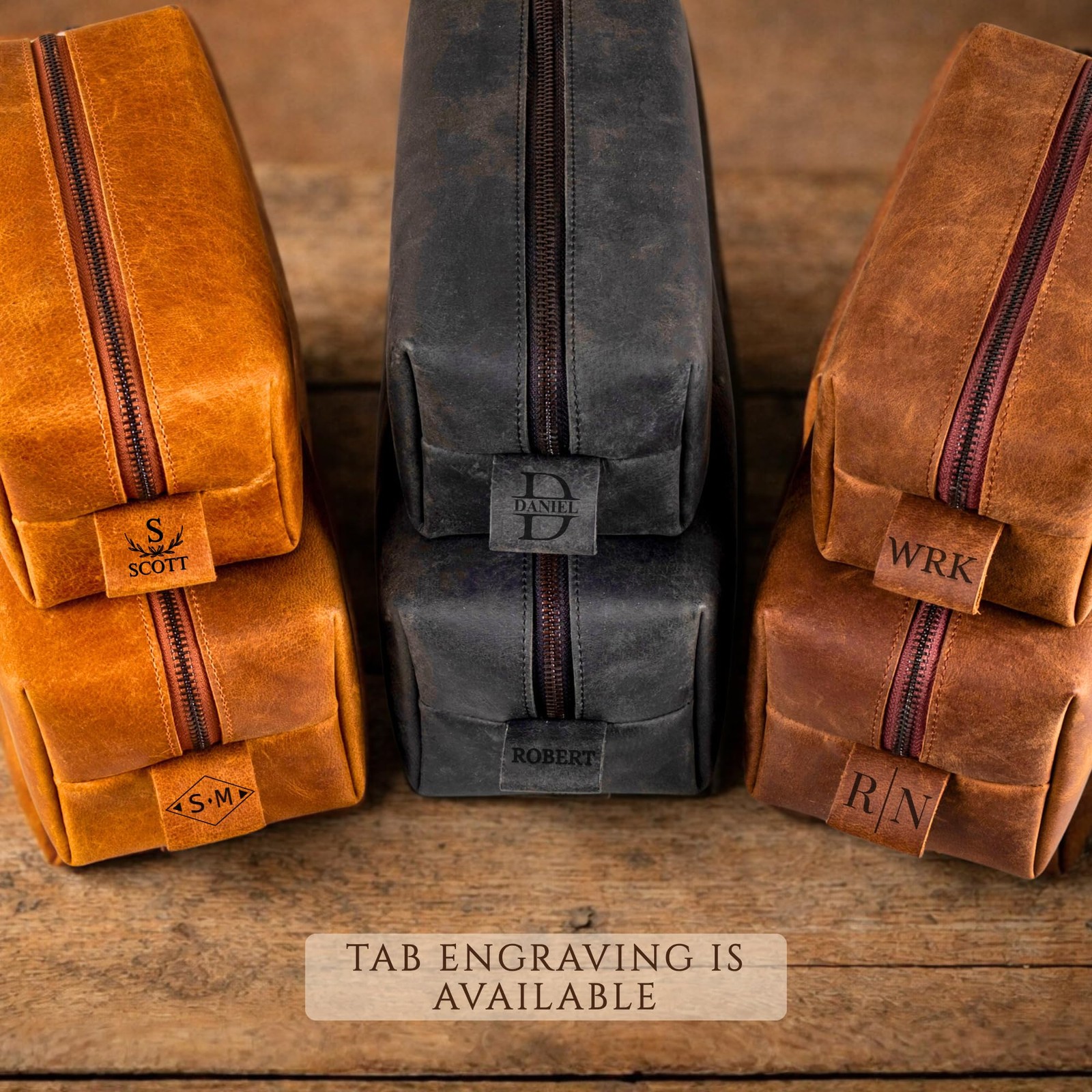 Personalized Leather Toiletry Dark Brown, Light Antic Black, Navy Blue
