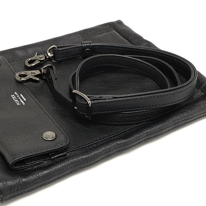 Porter Rambler Shoulder Bag M Black Goat Leather Cotton Twill Used