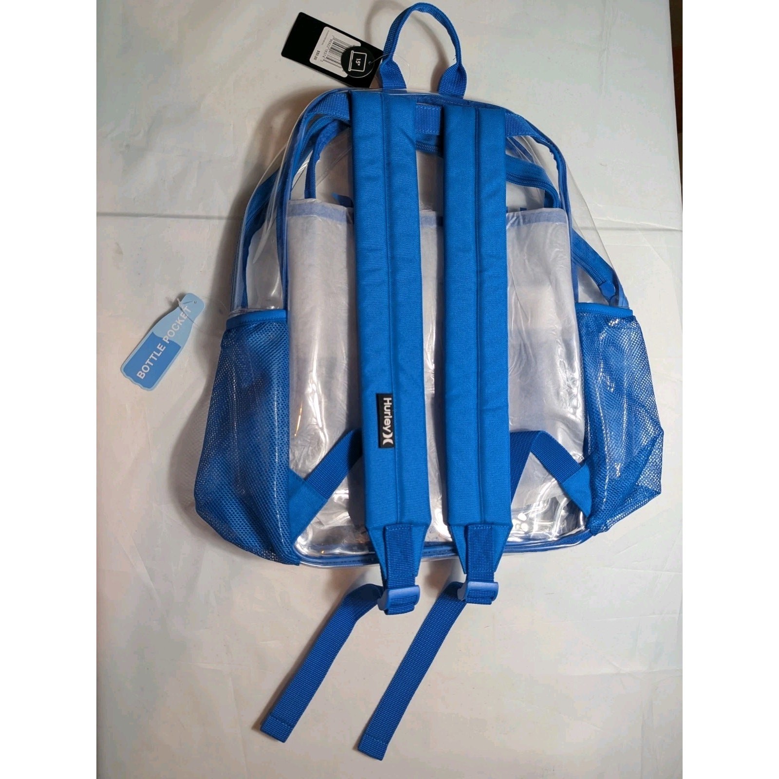Hurley Clear See Through Backpack With Bottle Pocket Fits 15″ Laptop Blue