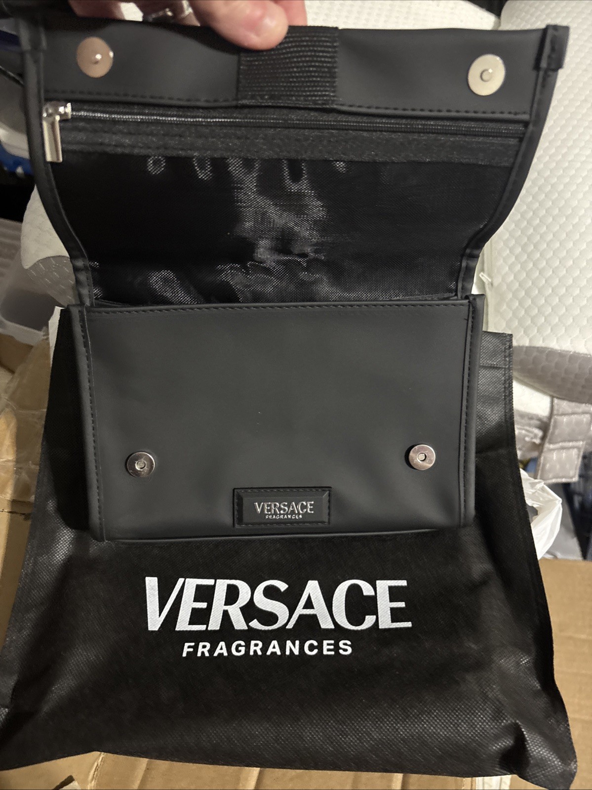 VERSACE Travel Case Pouch Toiletry Bag Black Institutional NEW with Dust Cover