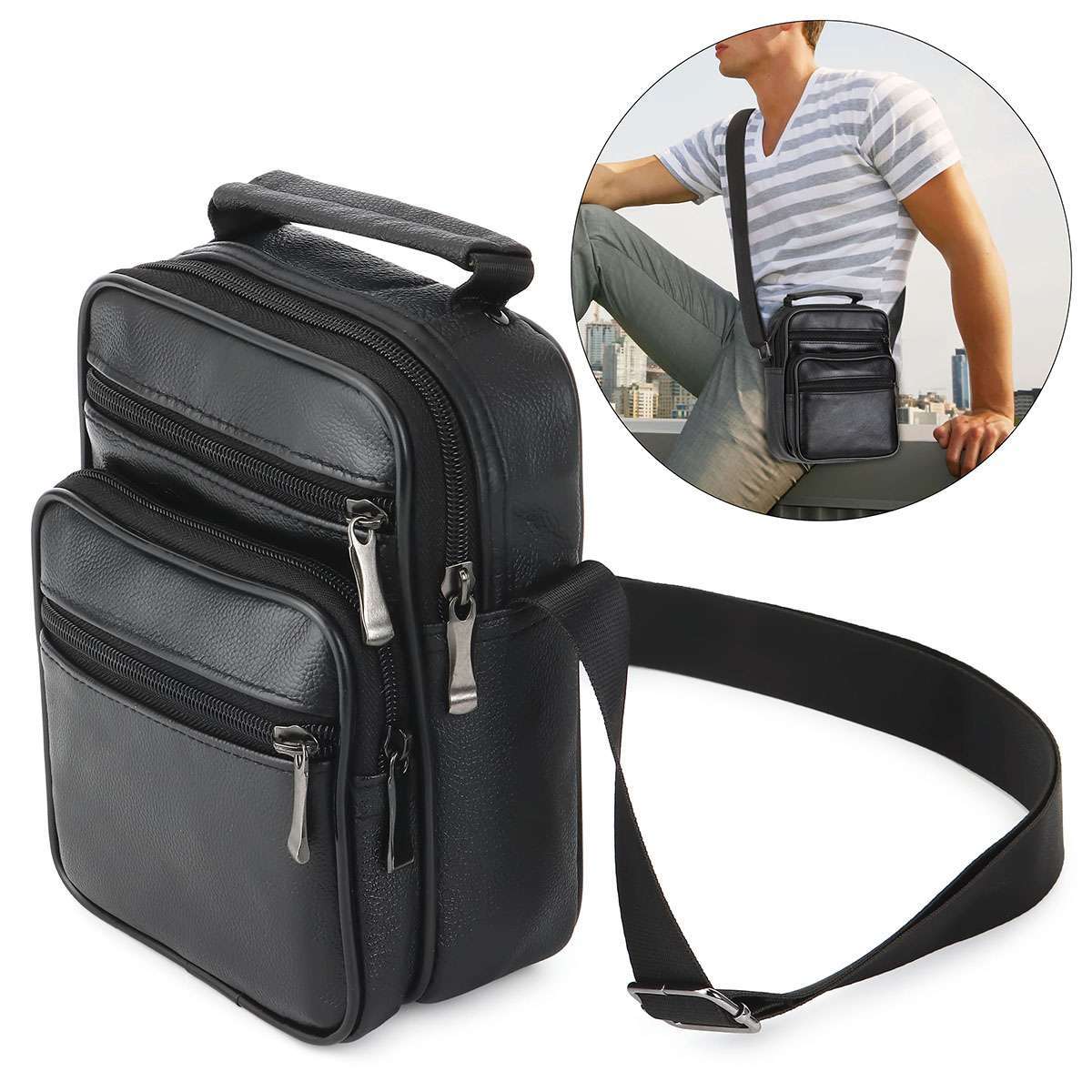 Men’s Leather Crossbody Shoulder Bag Business Handbag Messenger Wallets Fashion