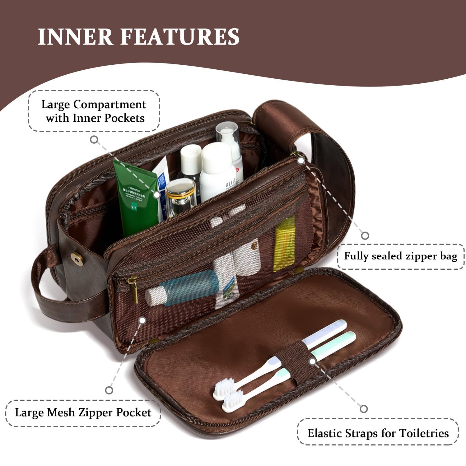 Waterproof Travel Toiletry Bag for Men, Personalized Leather Dopp Kit, Groomsmen