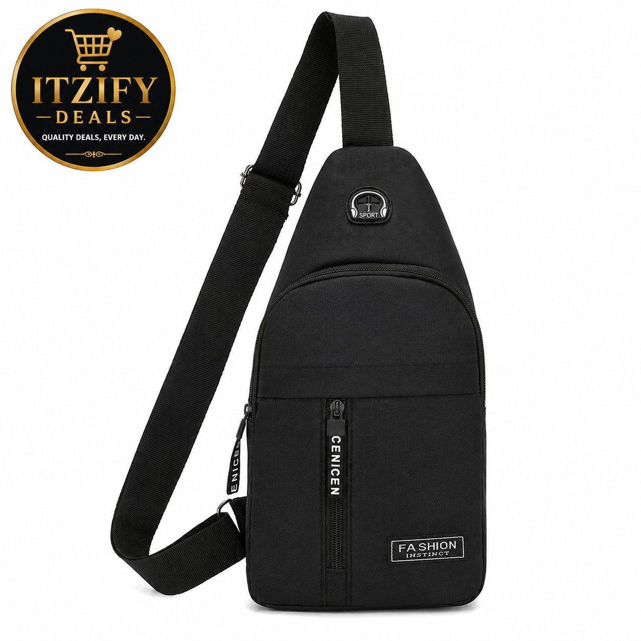 Men’s Crossbody Chest Bag Oxford Sling Shoulder Bag Travel Hiking Casual Black