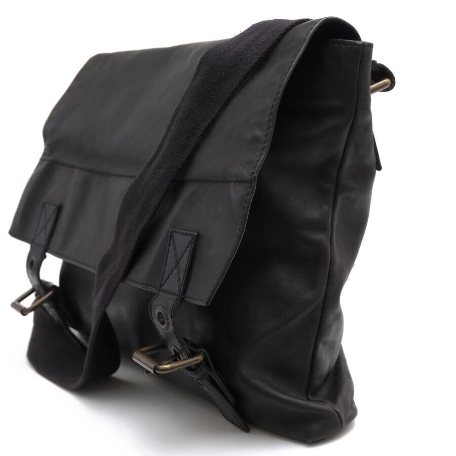 DOLCE GABBANA Black Leather Messenger Bag Mens Italy Magnetic Closure 37cm