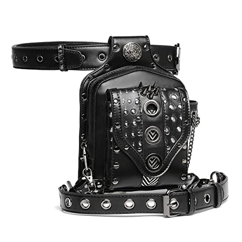 Steampunk Waist Bag Fanny Pack Thigh Holster Purse Gothic Leather Silver