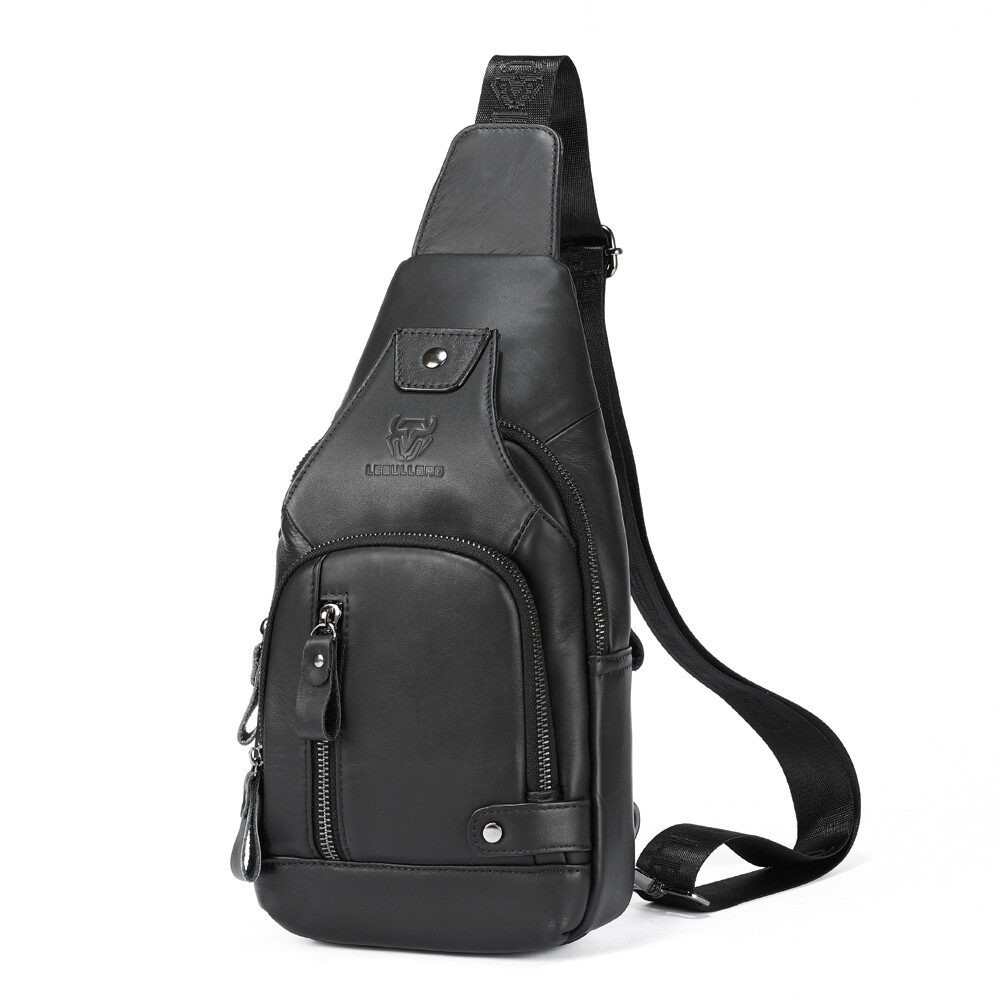 Sling Backpack Cowhide Genuine Leather Chest Crossbody Shoulder Bag Real Leather