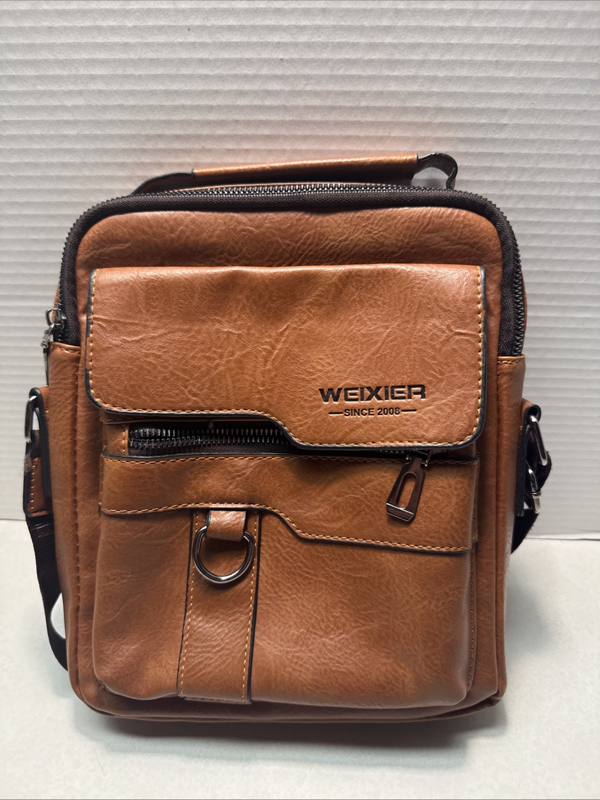 WEIXIER Brown Faux Leather Crossbody Sling Bag Men’s Shoulder Bag