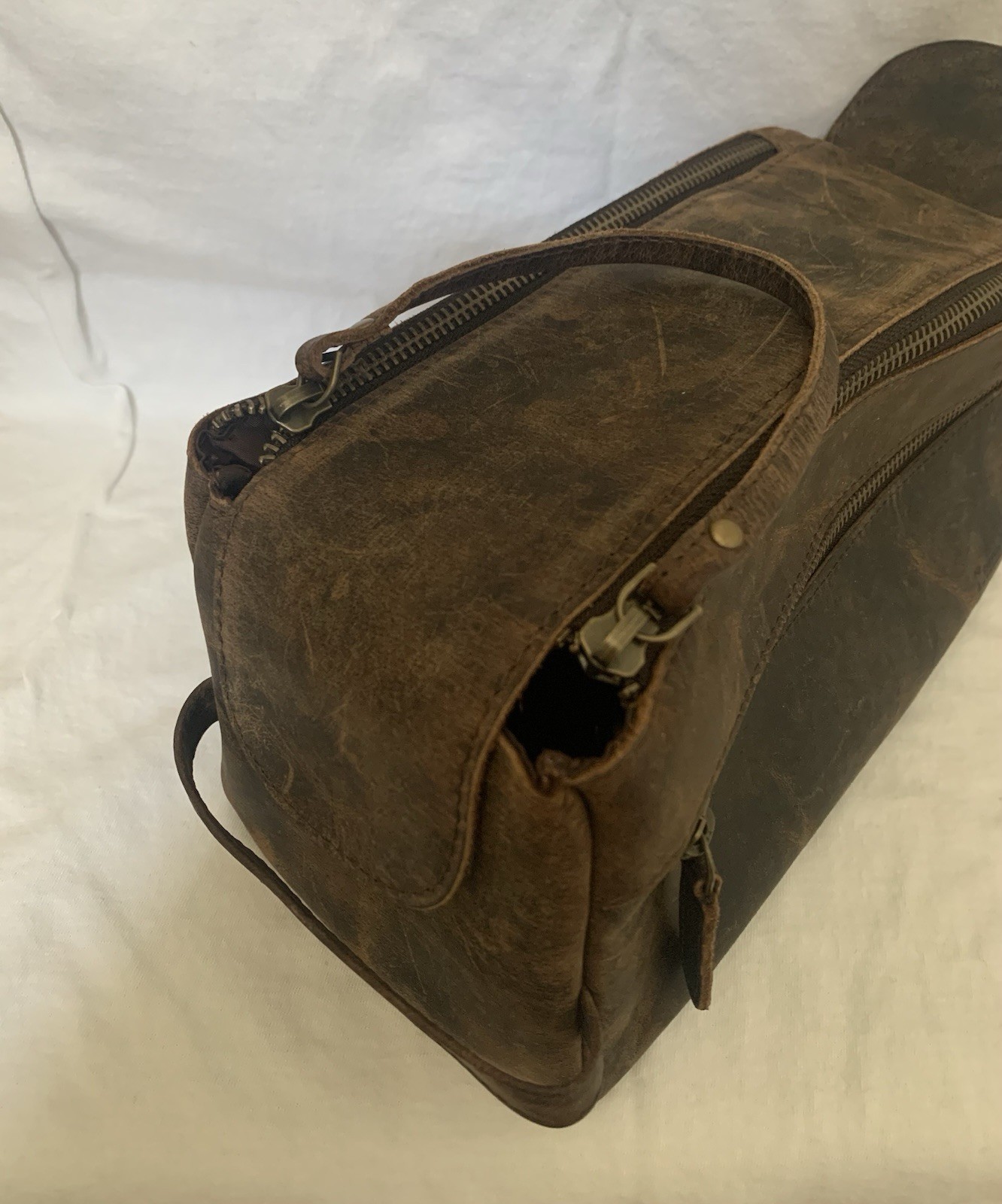 KomalC Buffalo Leather Dopp Travel Toiletry Bag Distressed Brown Shaving Bag