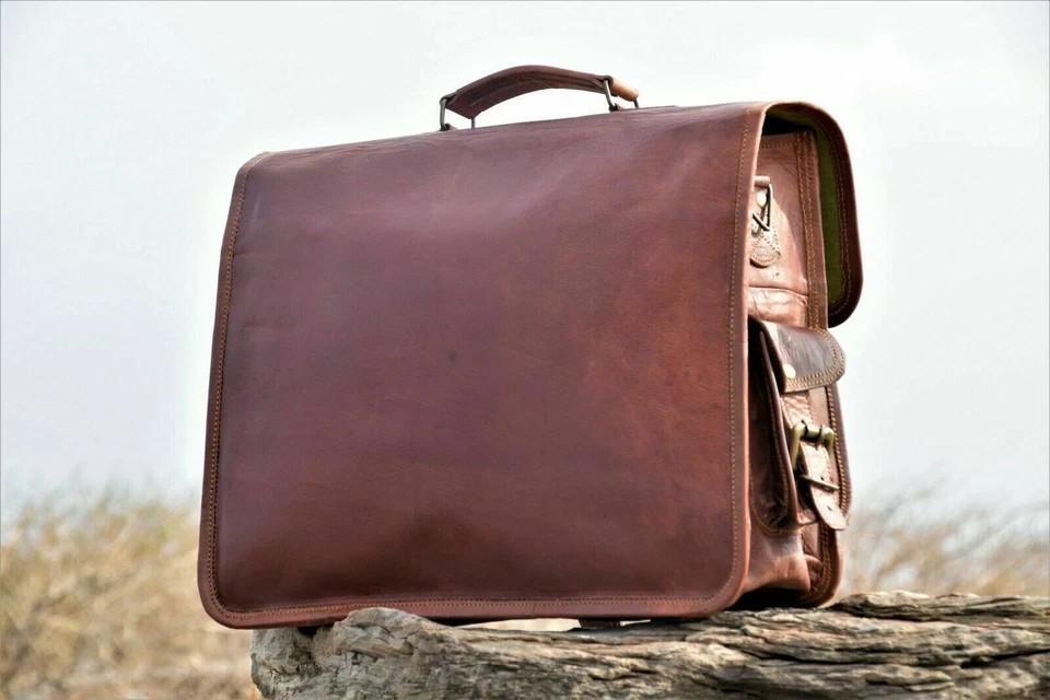 Vintage Brown Genuine Leather Sleek Bag Men’s Laptop Shoulder Satchel